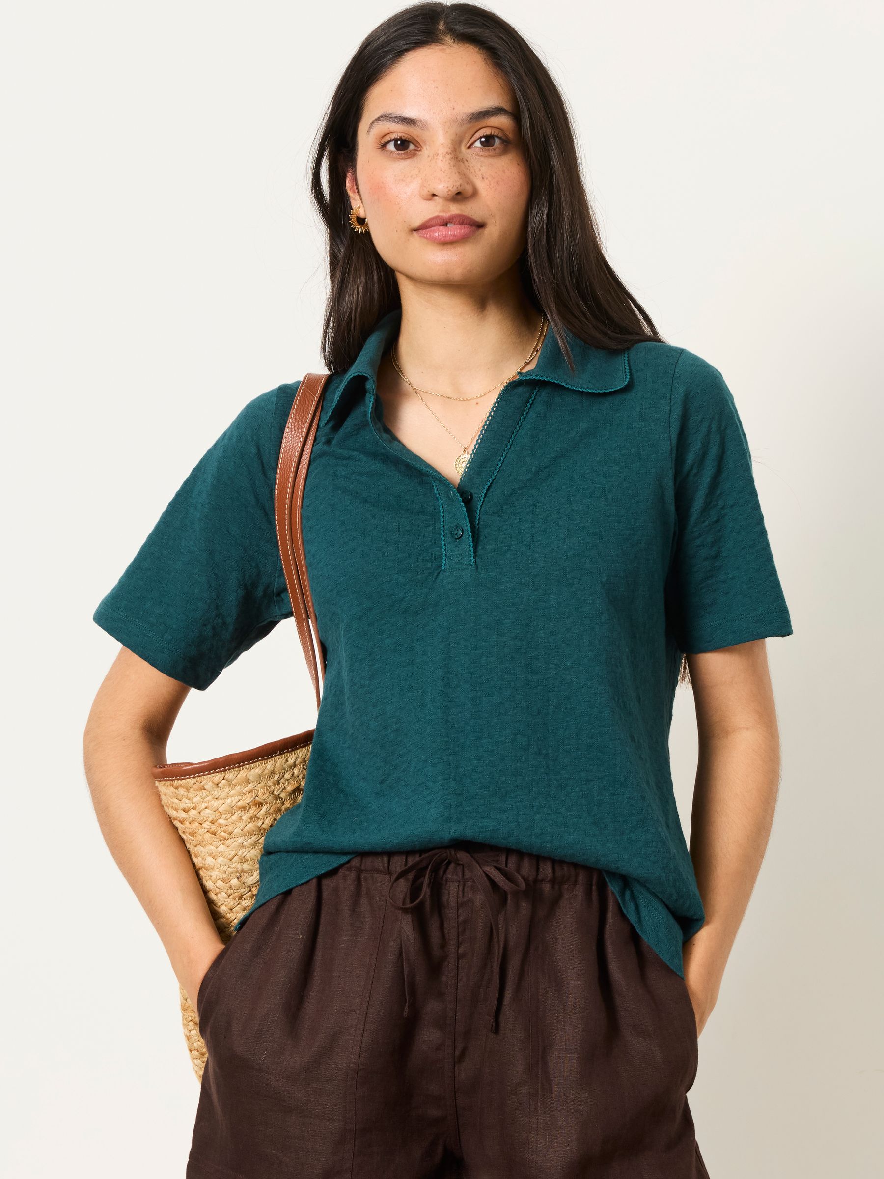 Short Sleeve Jersey Shirt in Teal Blue - Image 1 of 5