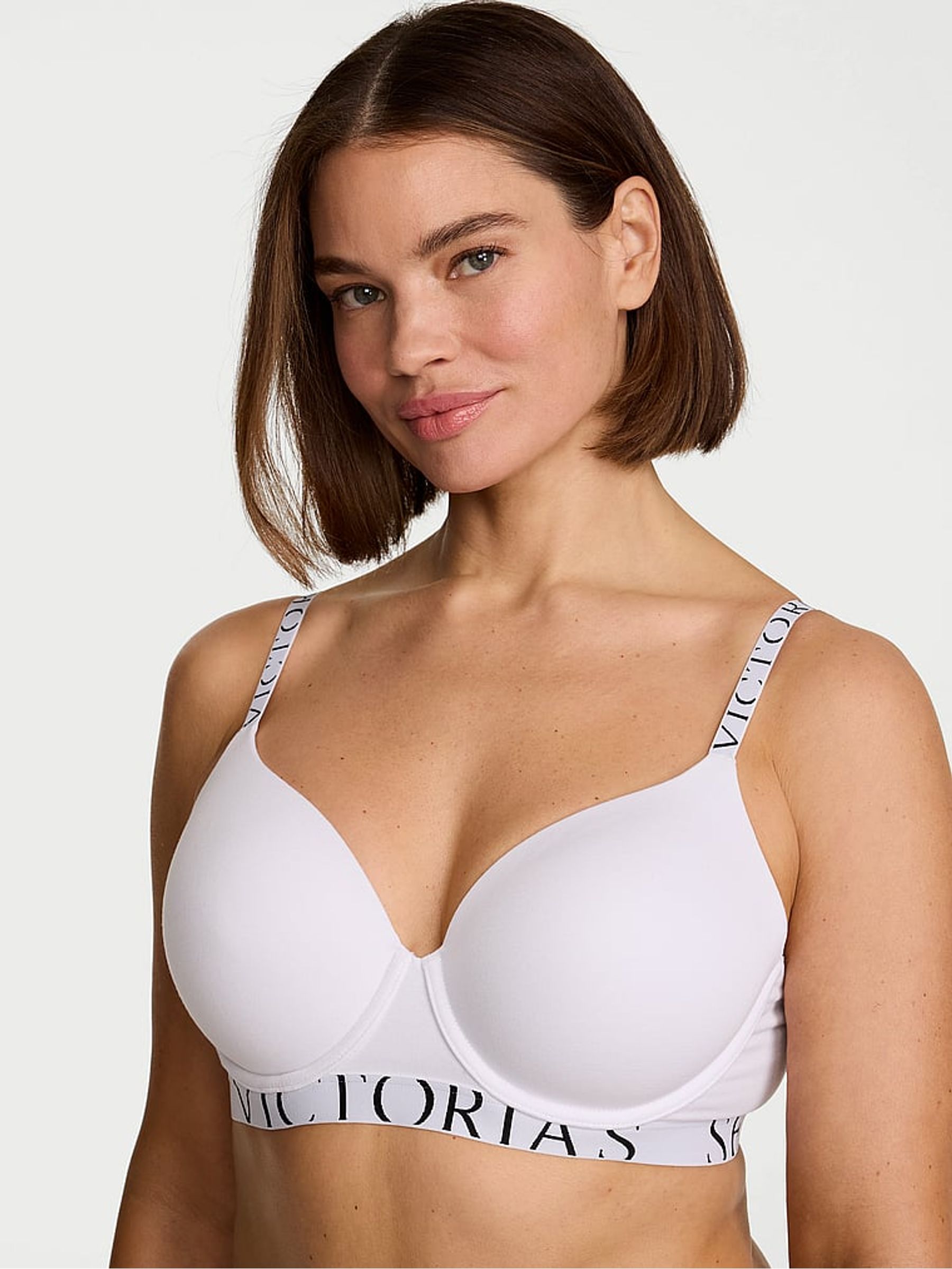 White Lightly Lined Full Cup Cotton Exploded Logo Bra - Image 1 of 2 White Lightly Lined Full Cup Cotton Exploded Logo Bra - Image 1 of 2