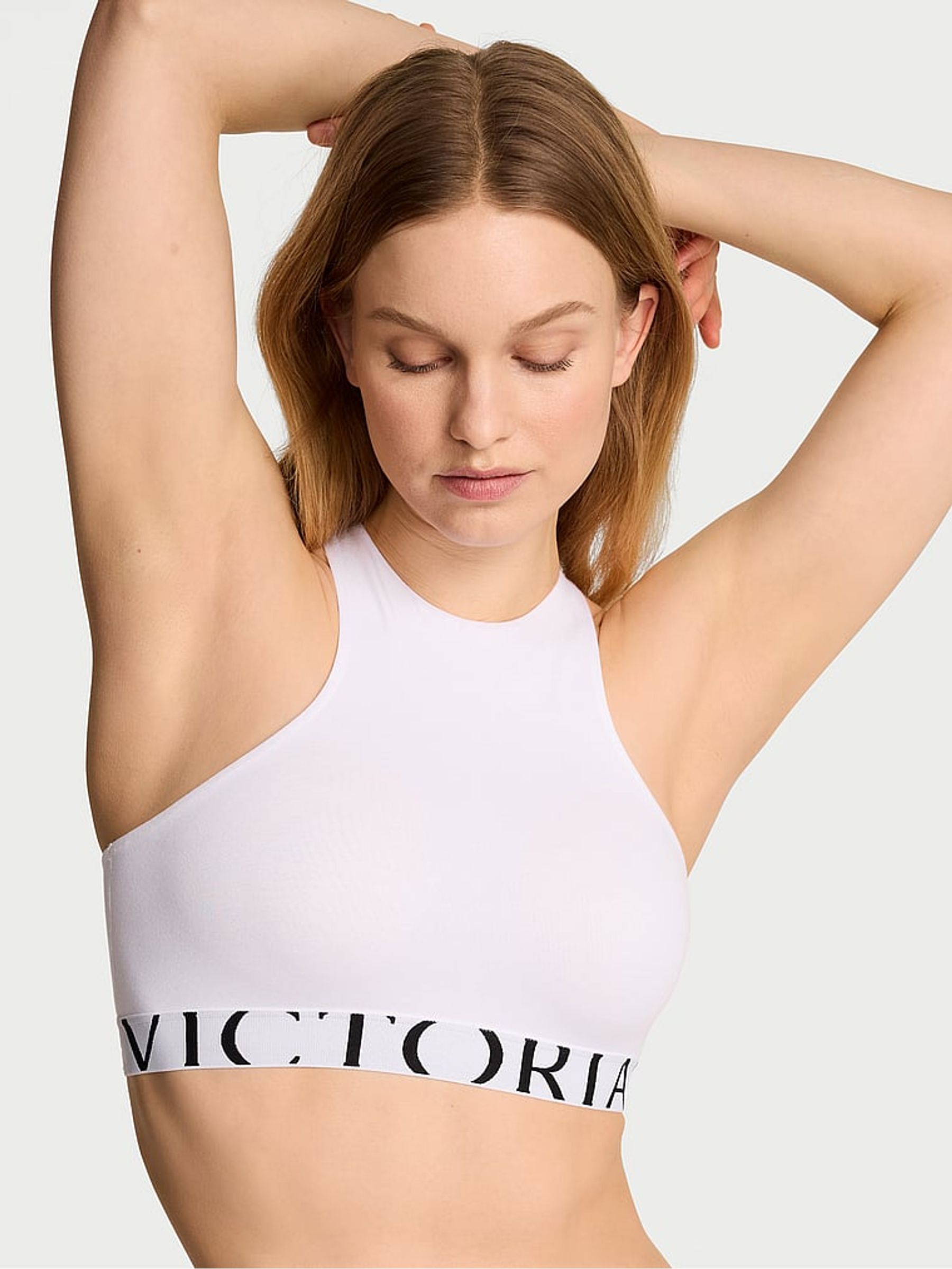 White Cotton Exploded Logo High Neck Bralette - Image 1 of 2