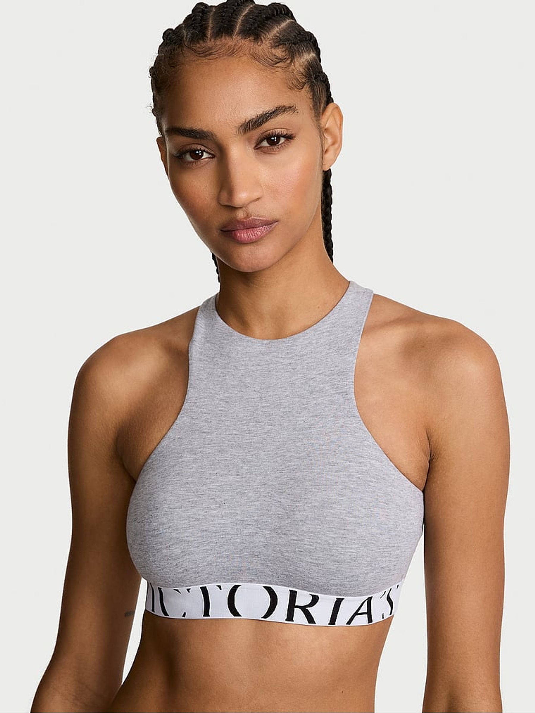 Medium Heather Grey Cotton Exploded Logo High Neck Bralette - Image 1 of 2
