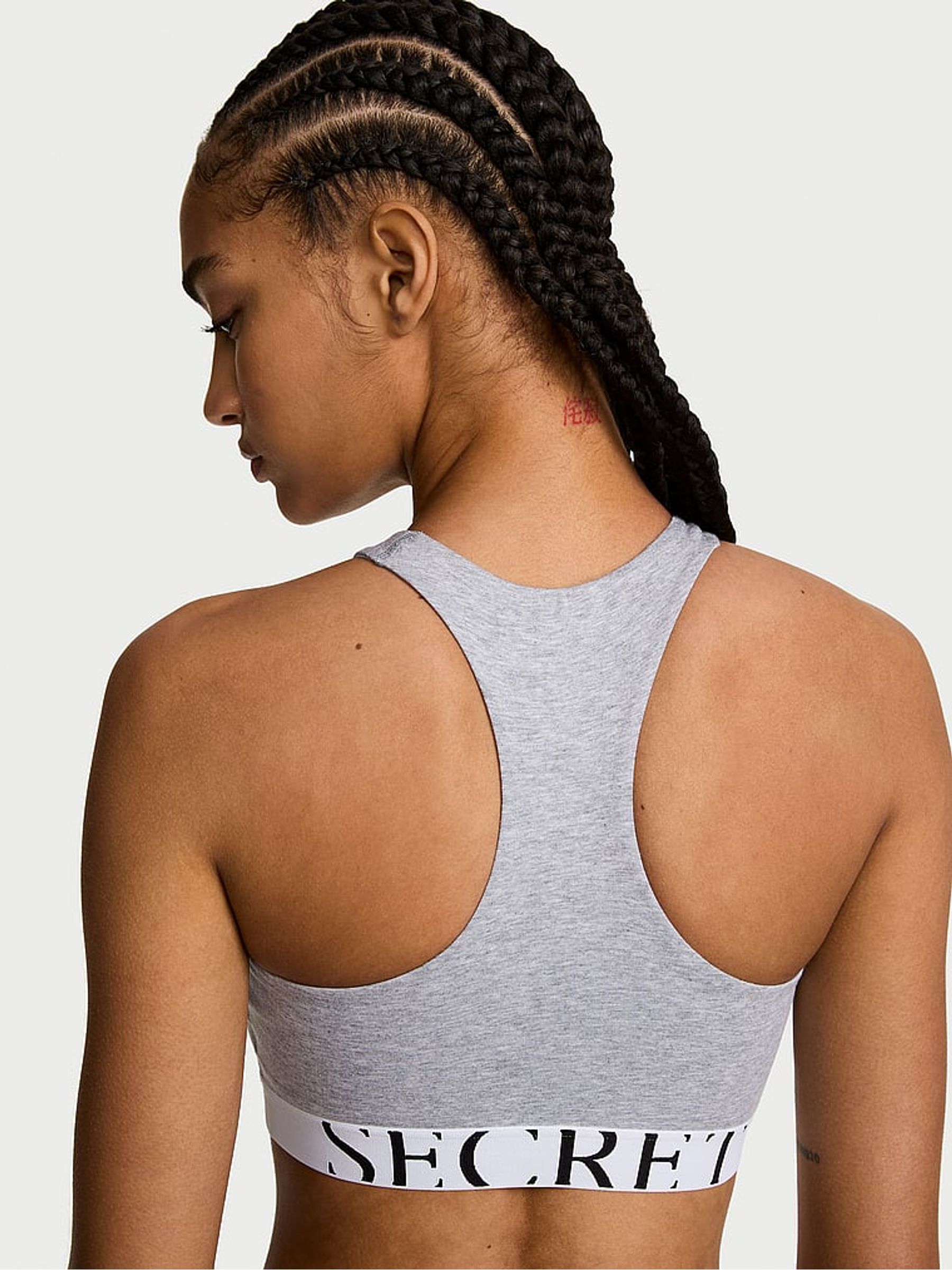 Medium Heather Grey Cotton Exploded Logo High Neck Bralette - Image 2 of 2