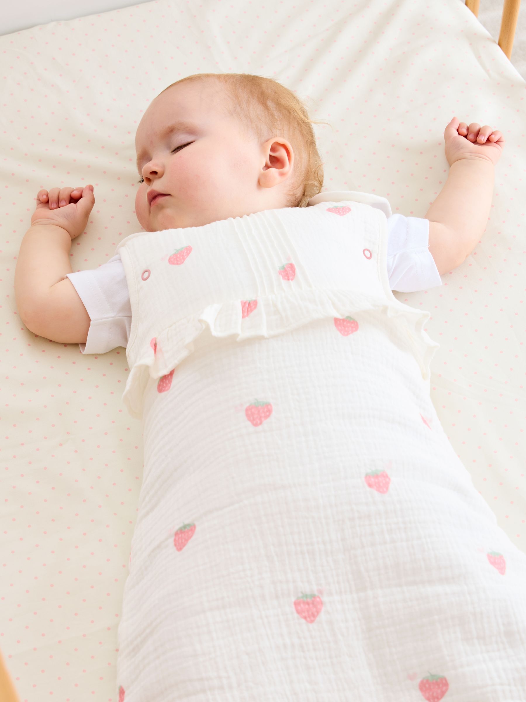 White Strawberry Print Muslin Sleep Bag - Image 1 of 4