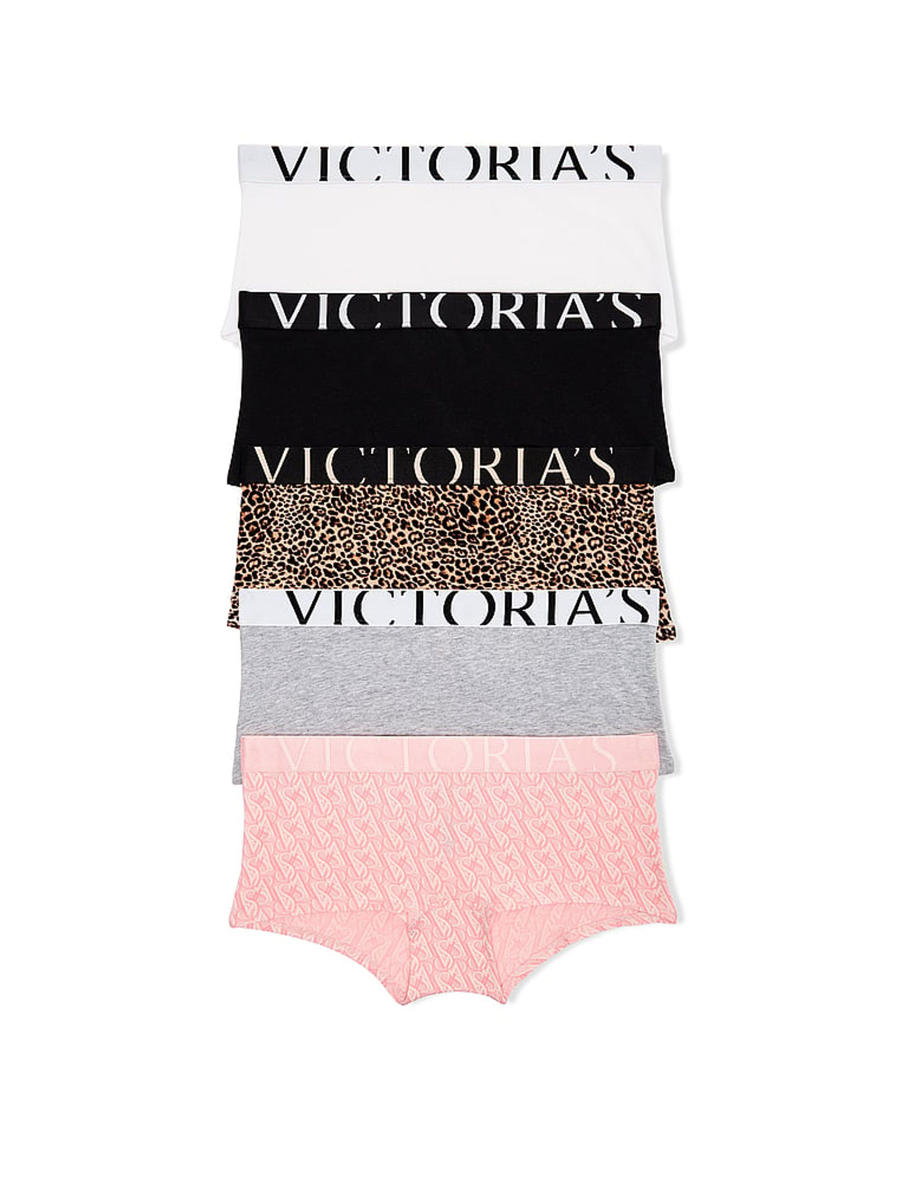 Black/Leopard/Grey/Pink/White Short Exploded Logo Knickers 5 Pack - Image 1 of 1