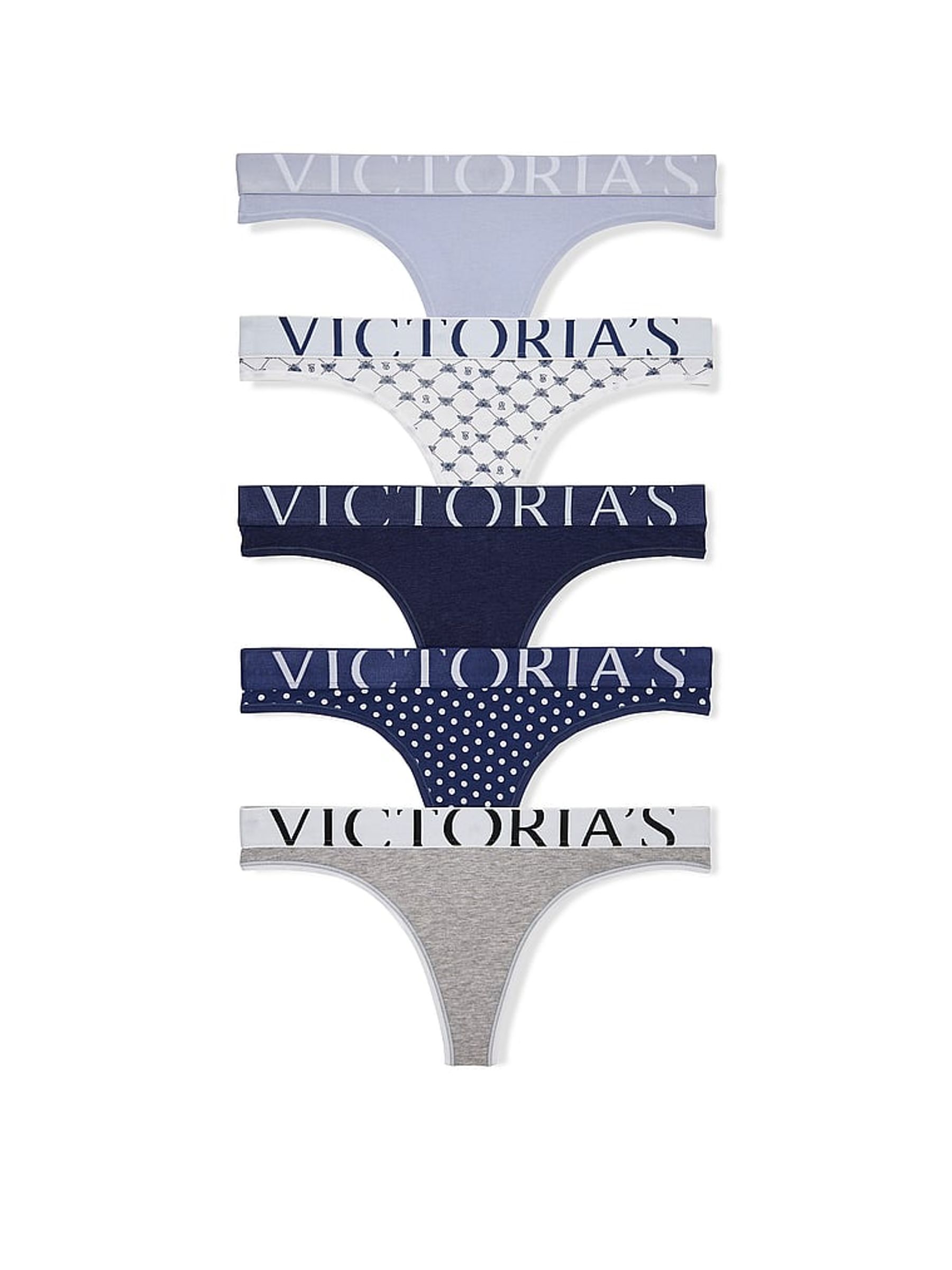 Purple/White/Blue/Grey Thong Exploded Logo Knickers 5 Pack - Image 1 of 1