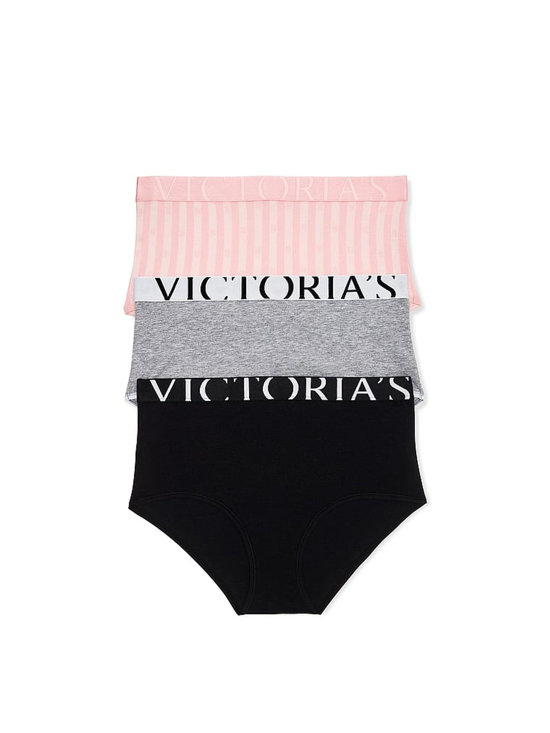 Pink Stripe/Grey/Black Brief 3 Pack Exploded Logo Knickers - Image 1 of 1