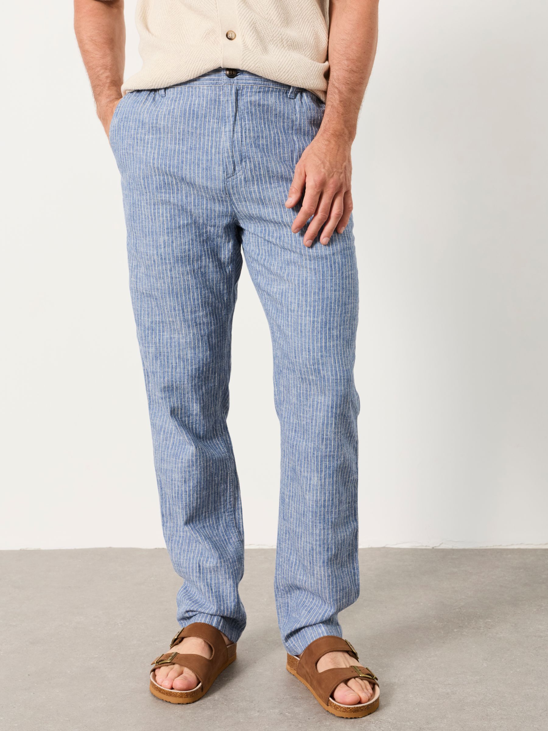 Hayle Blue Stripe Linen Cotton Trousers - Image 1 of 5
