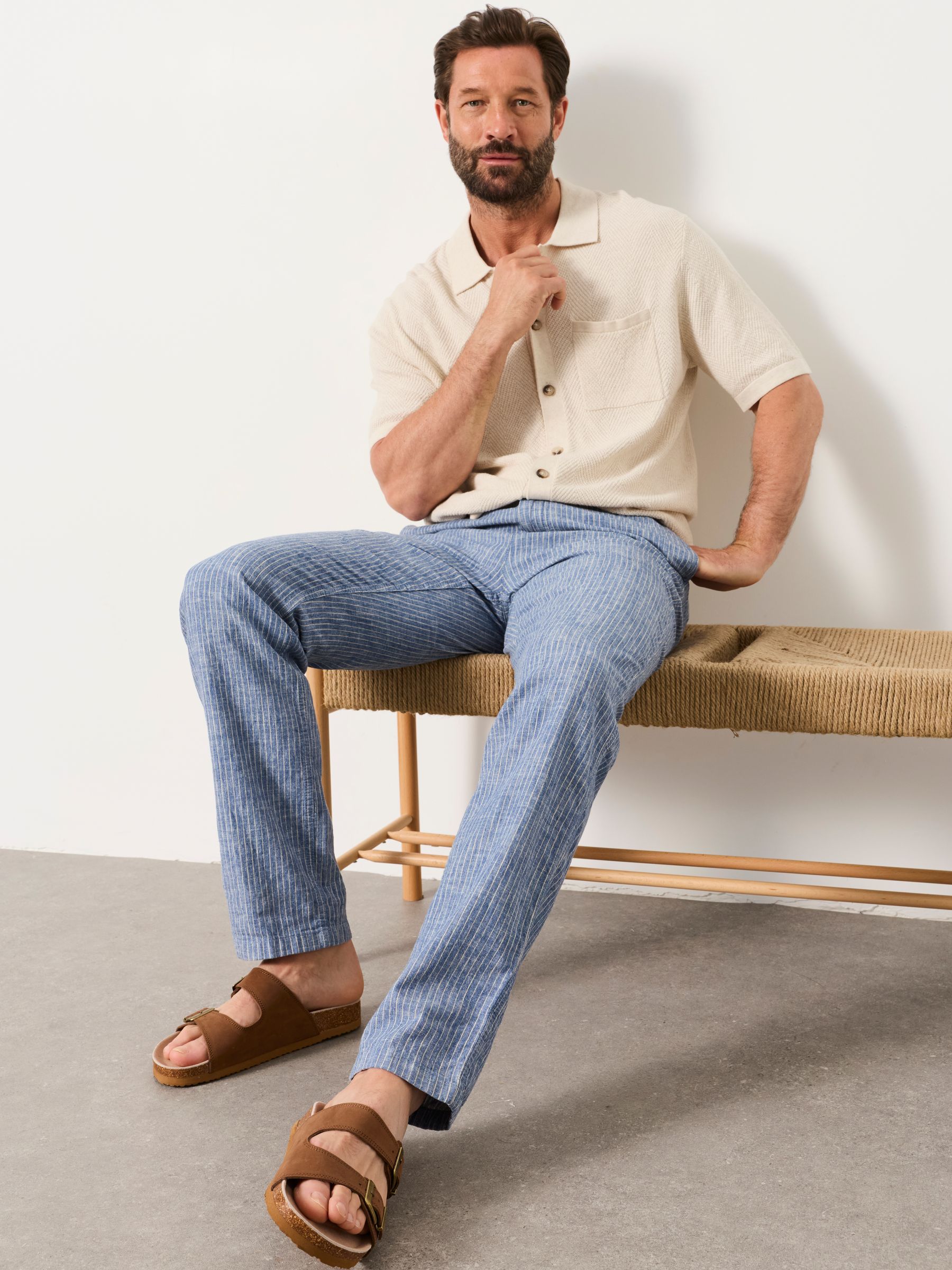 Hayle Blue Stripe Linen Cotton Trousers - Image 5 of 5