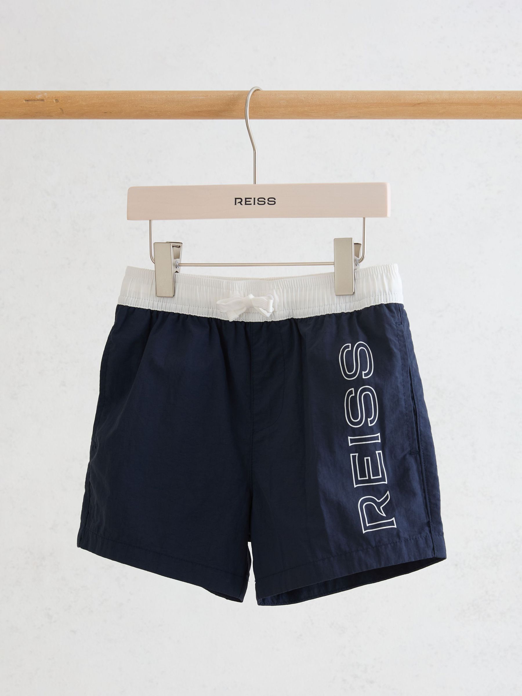 Colour-Block Logo Swim Shorts in Navy - Image 1 of 3