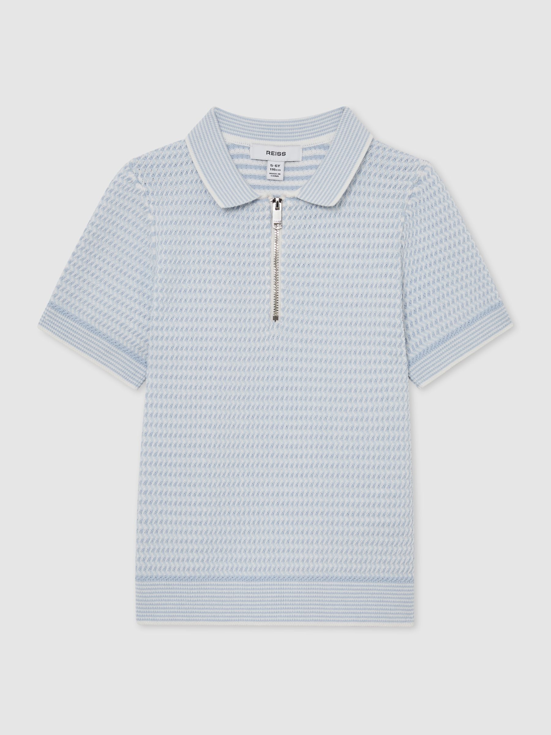 3-9 yrs Textured-Knit Half-Zip Polo Shirt in Ice Blue - Image 2 of 4