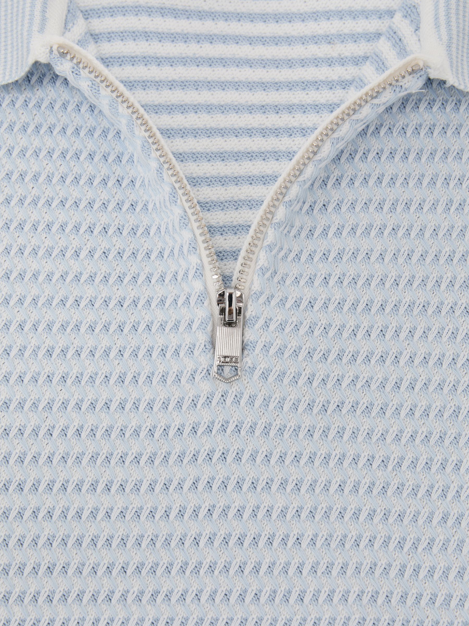 3-9 yrs Textured-Knit Half-Zip Polo Shirt in Ice Blue - Image 4 of 4