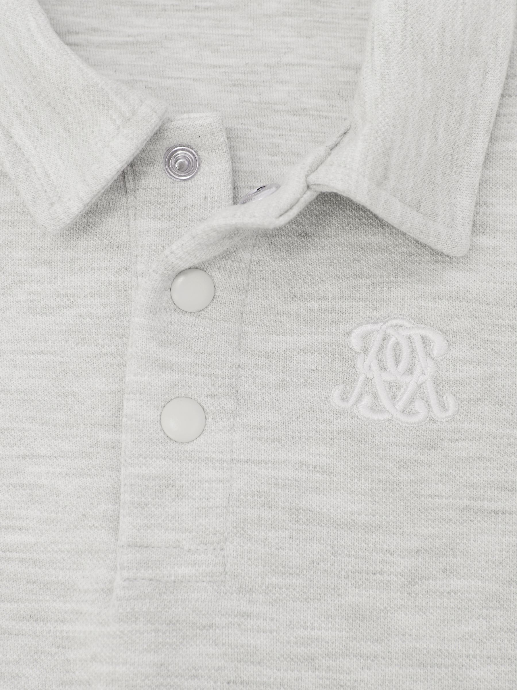 9-13 yrs Monogram Embroidered Polo Shirt in Soft Grey Melange - Image 5 of 5
