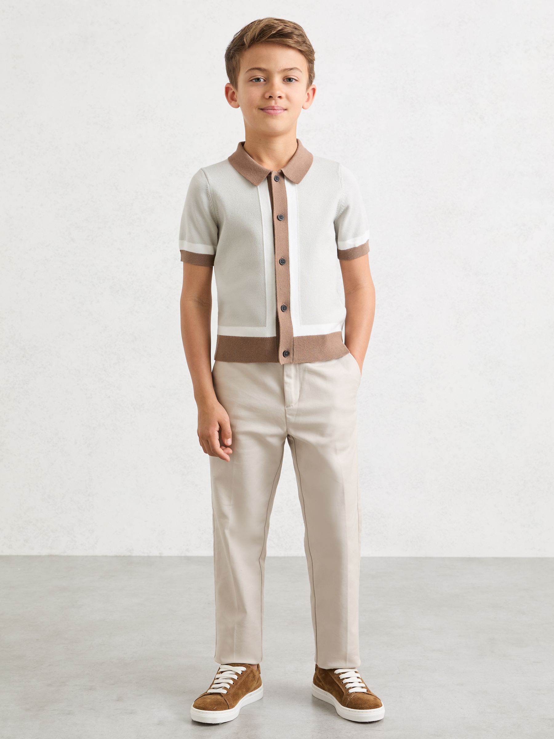 Polo Shirt in Taupe/Off White - Image 1 of 4