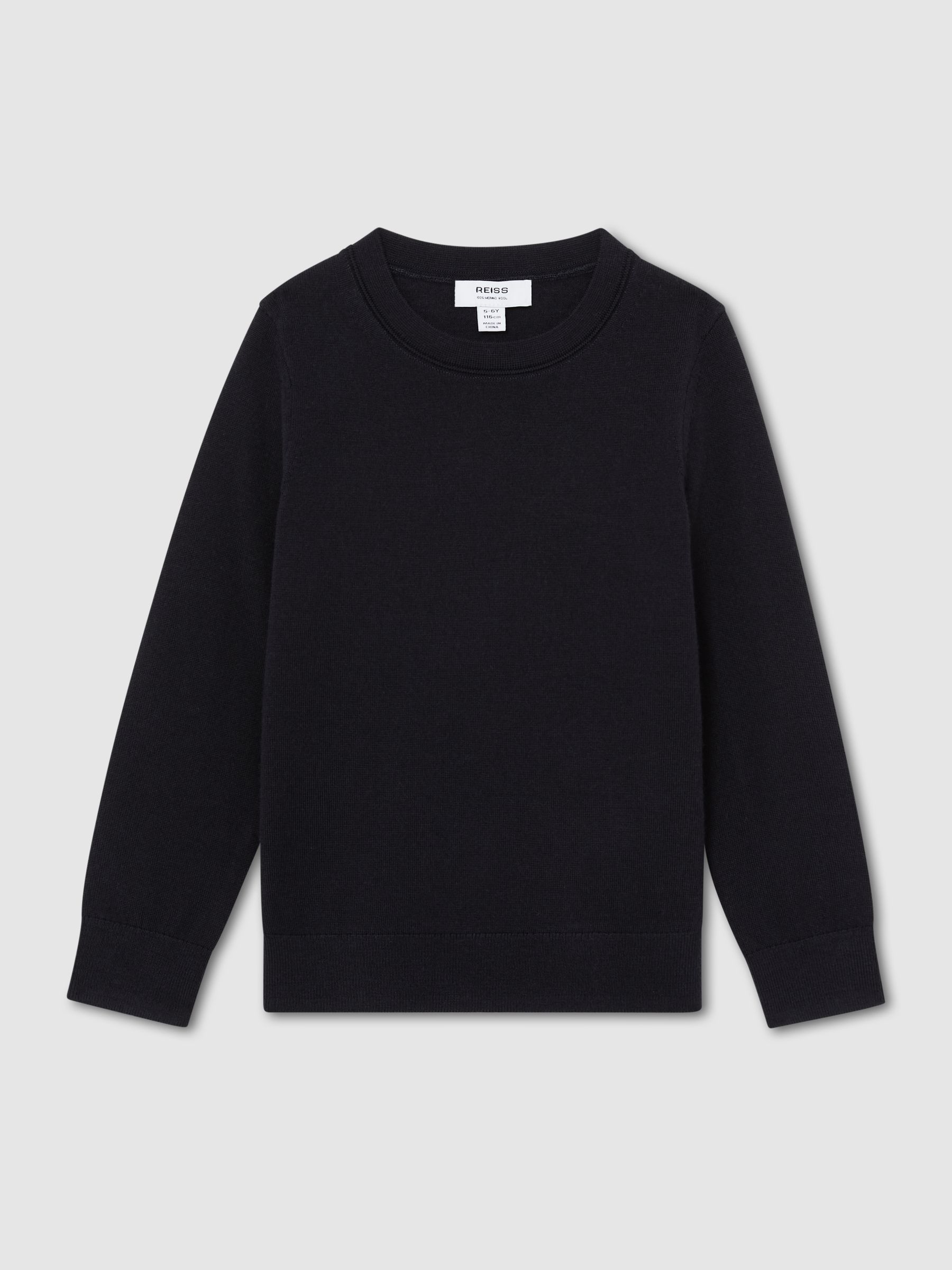 9-13 yrs Merino Wool Crew-Neck Jumper in Navy - Image 2 of 4