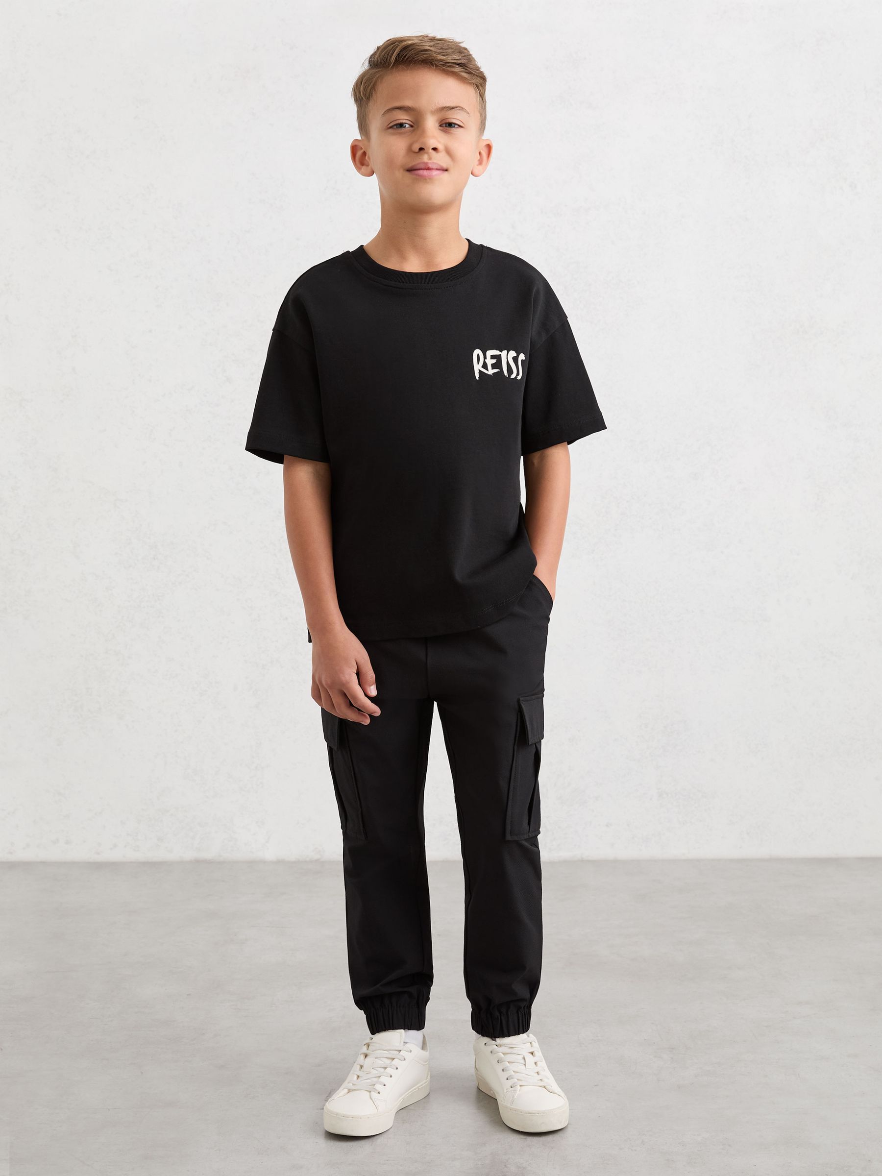3-9 yrs Cotton Relaxed Logo-Print T-Shirt in Black - Image 1 of 5
