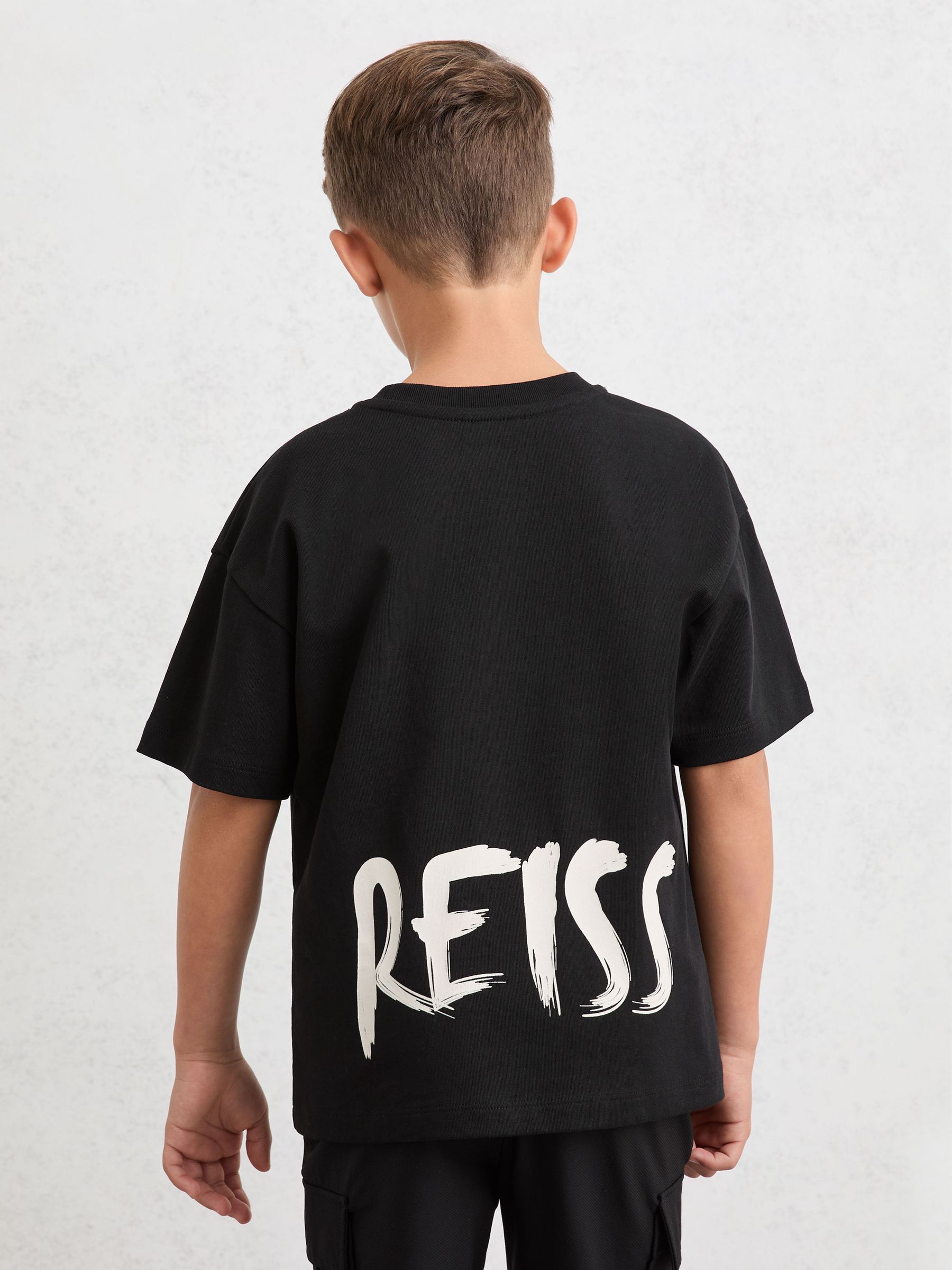 9-13 yrs Cotton Relaxed Logo-Print T-Shirt in Black - Image 1 of 5