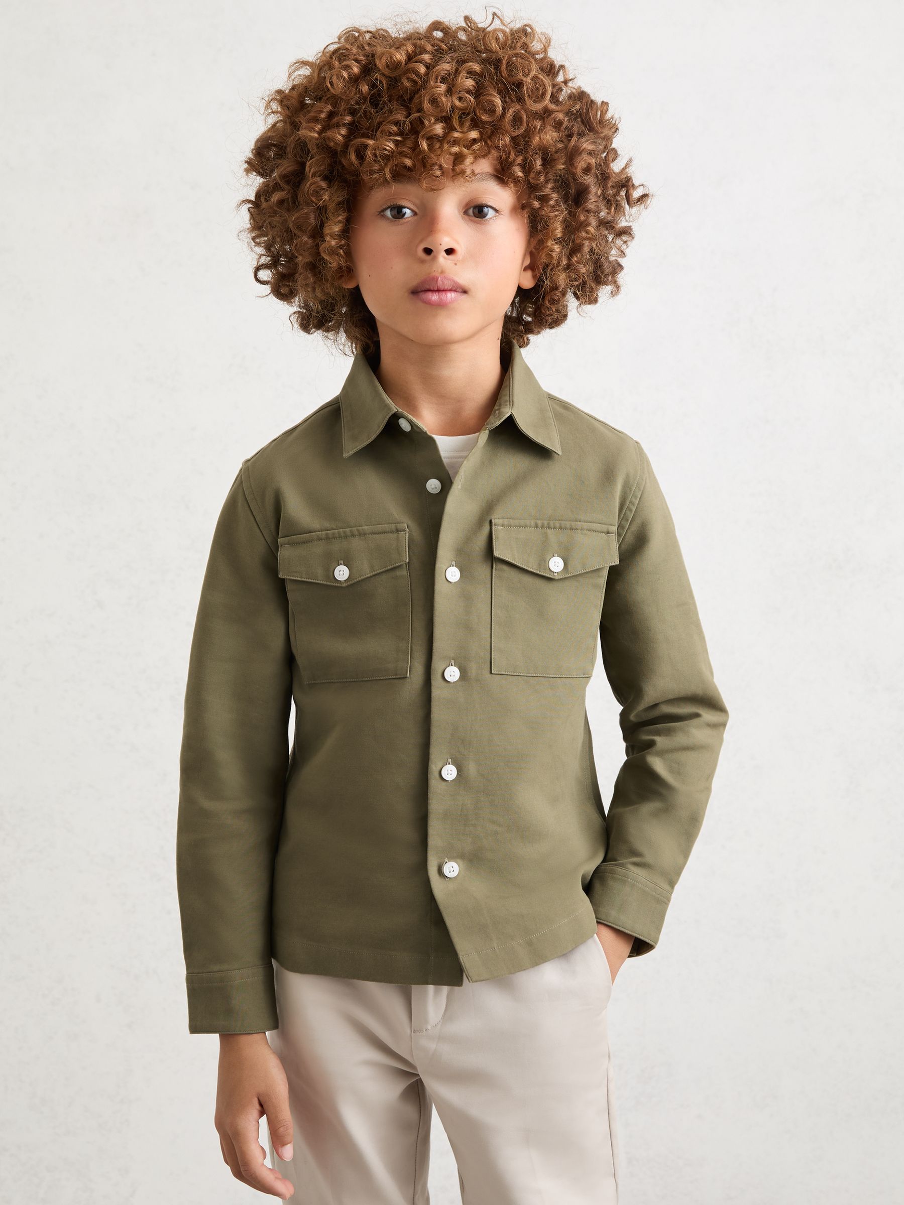 Cotton Button-Through Overshirt in Green - Image 1 of 5 Cotton Button-Through Overshirt in Green - Image 1 of 5