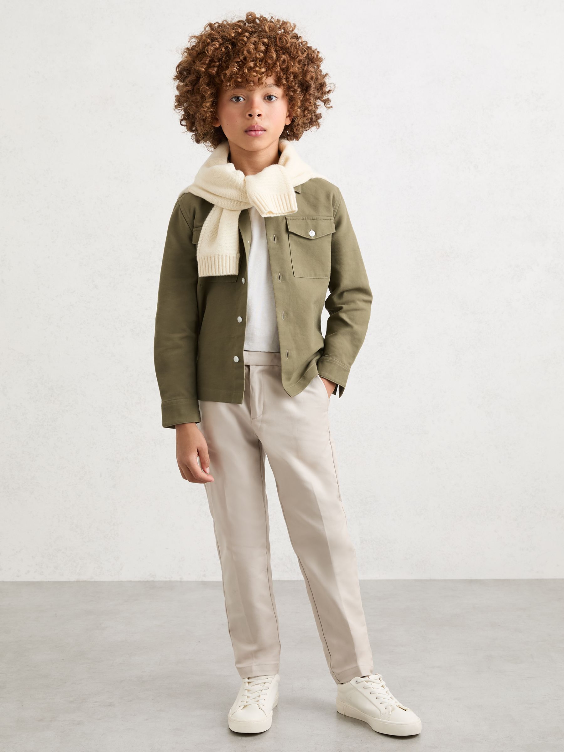 Cotton Button-Through Overshirt in Green - Image 4 of 5