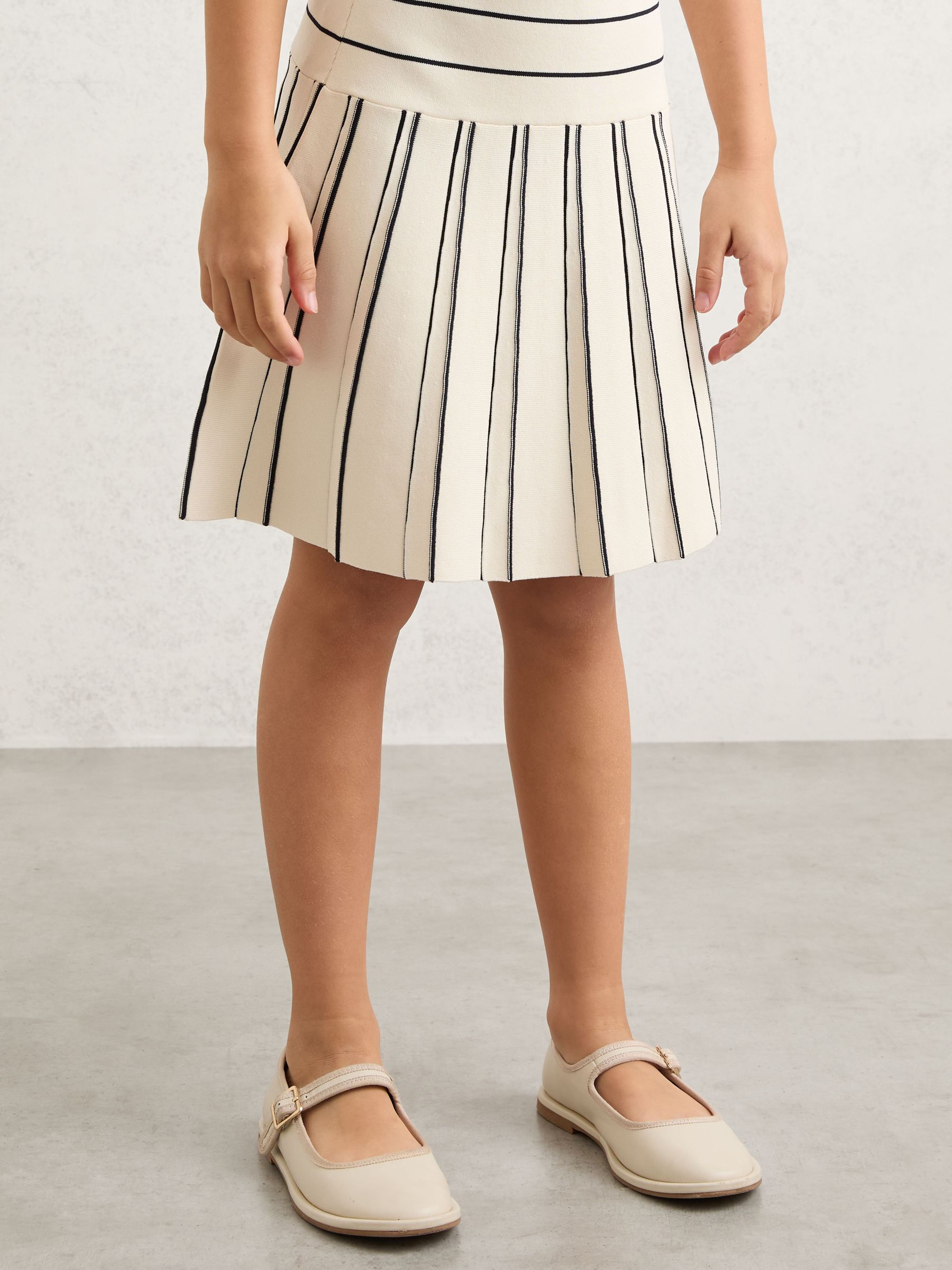 Knitted Stripe Pleated Skirt in Ivory/Navy - Image 3 of 4