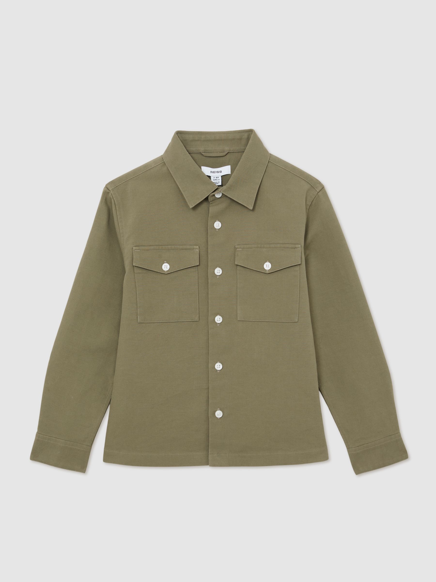Cotton Button-Through Overshirt in Green - Image 1 of 5 Cotton Button-Through Overshirt in Green - Image 1 of 5