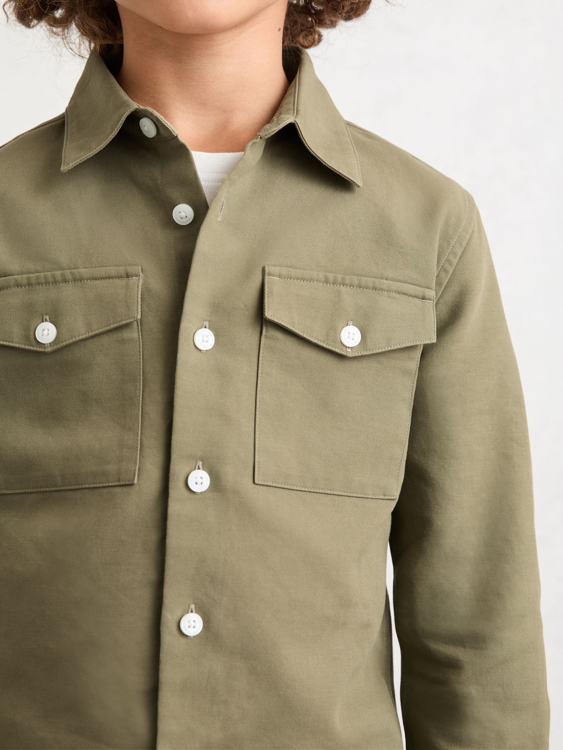 Cotton Button-Through Overshirt in Green - Image 3 of 5
