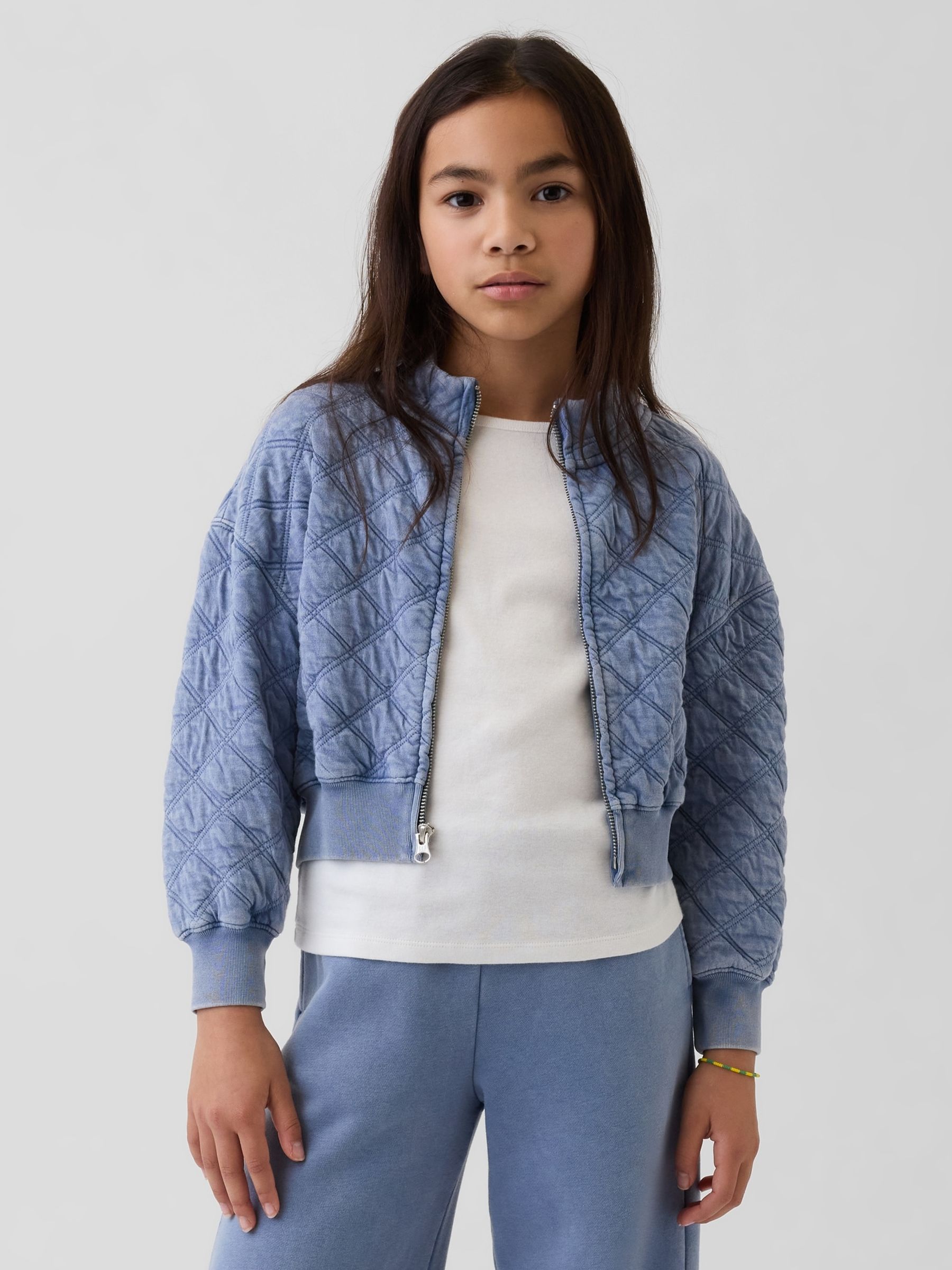 Blue Oversized Quilted Zip Jacket - Image 1 of 5