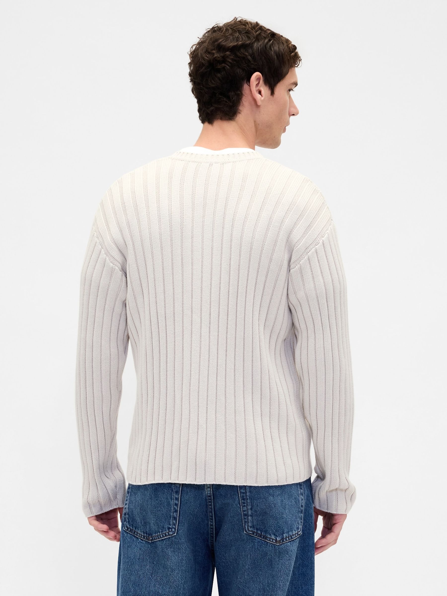 Cream Wide Rib Slim Crew neck Jumper - Image 2 of 4