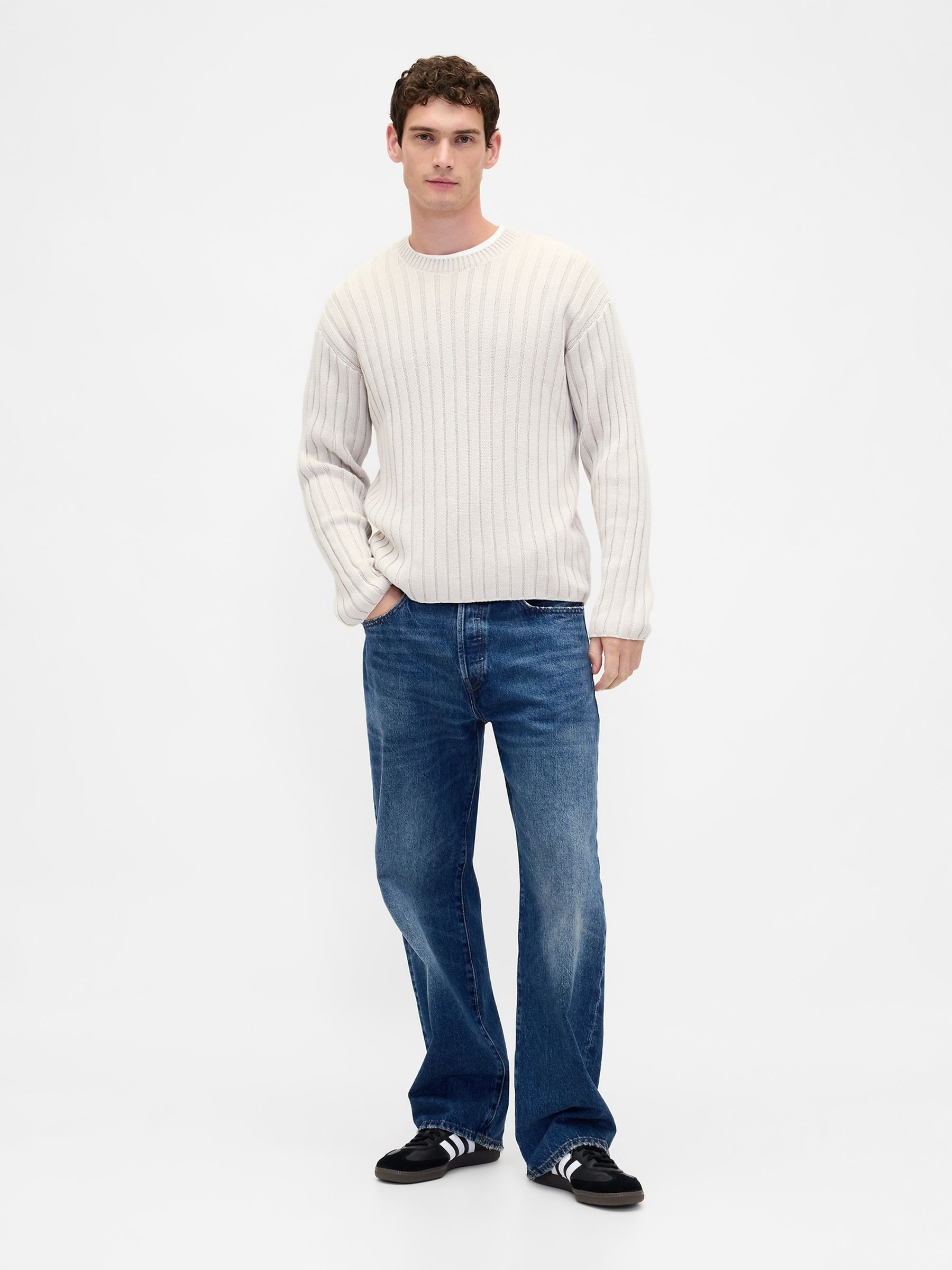 Cream Wide Rib Slim Crew neck Jumper - Image 3 of 4