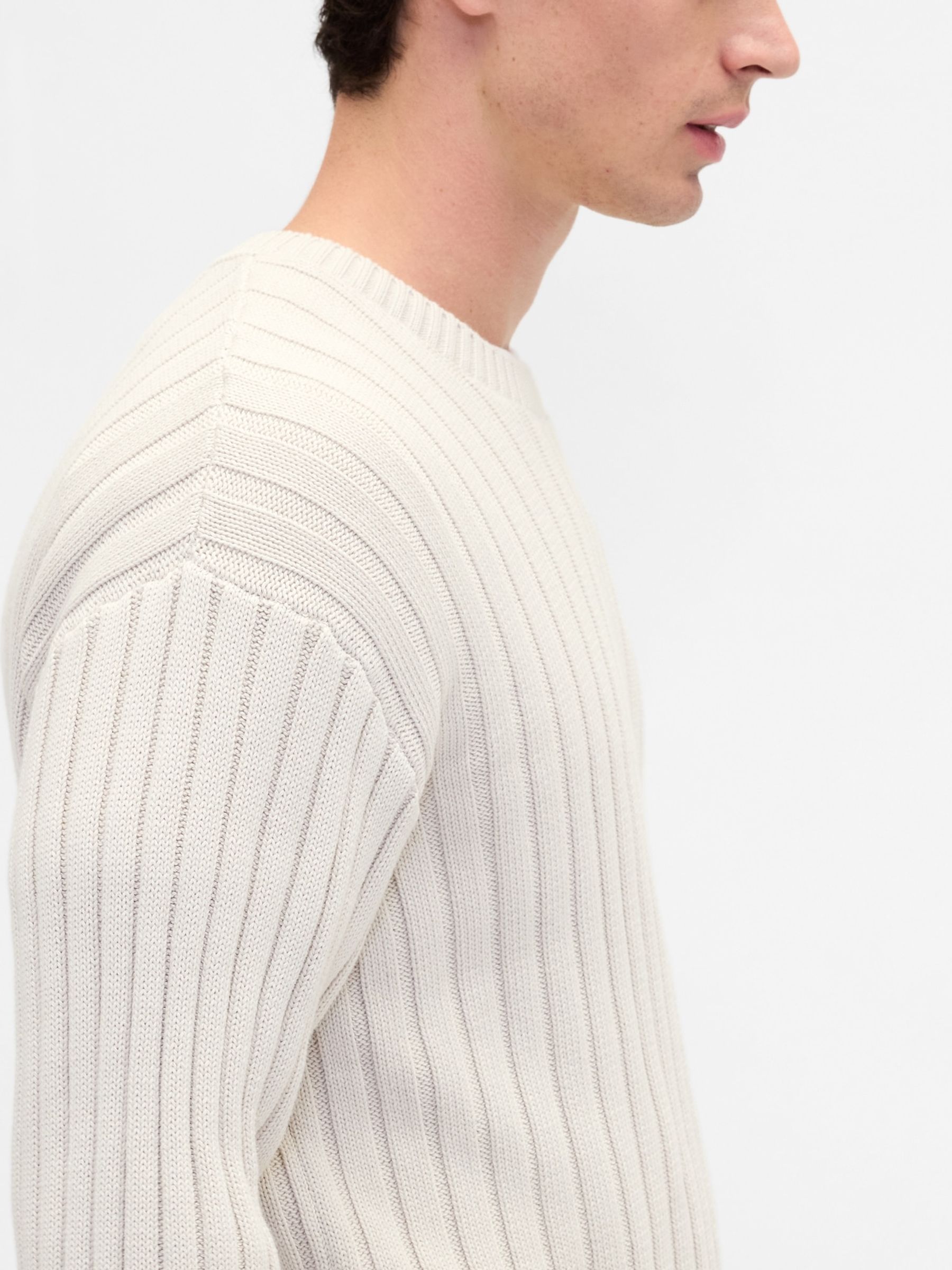 Cream Wide Rib Slim Crew neck Jumper - Image 4 of 4