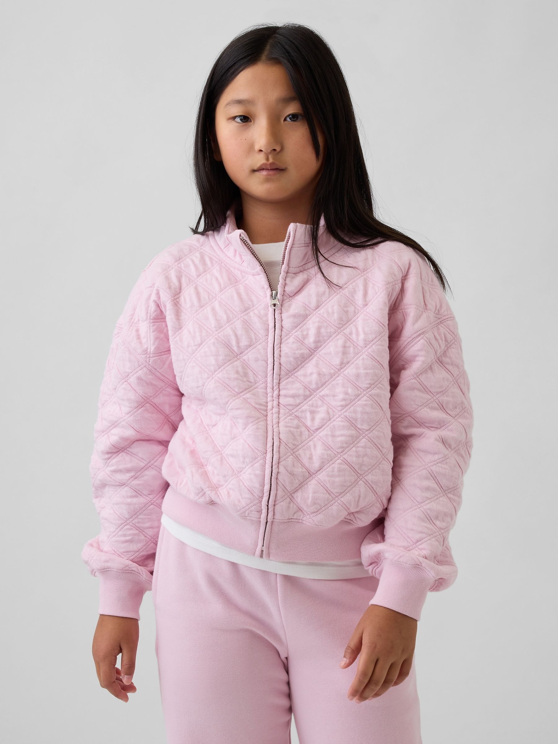 Pink Oversized Quilted Zip Jacket - Image 1 of 5
