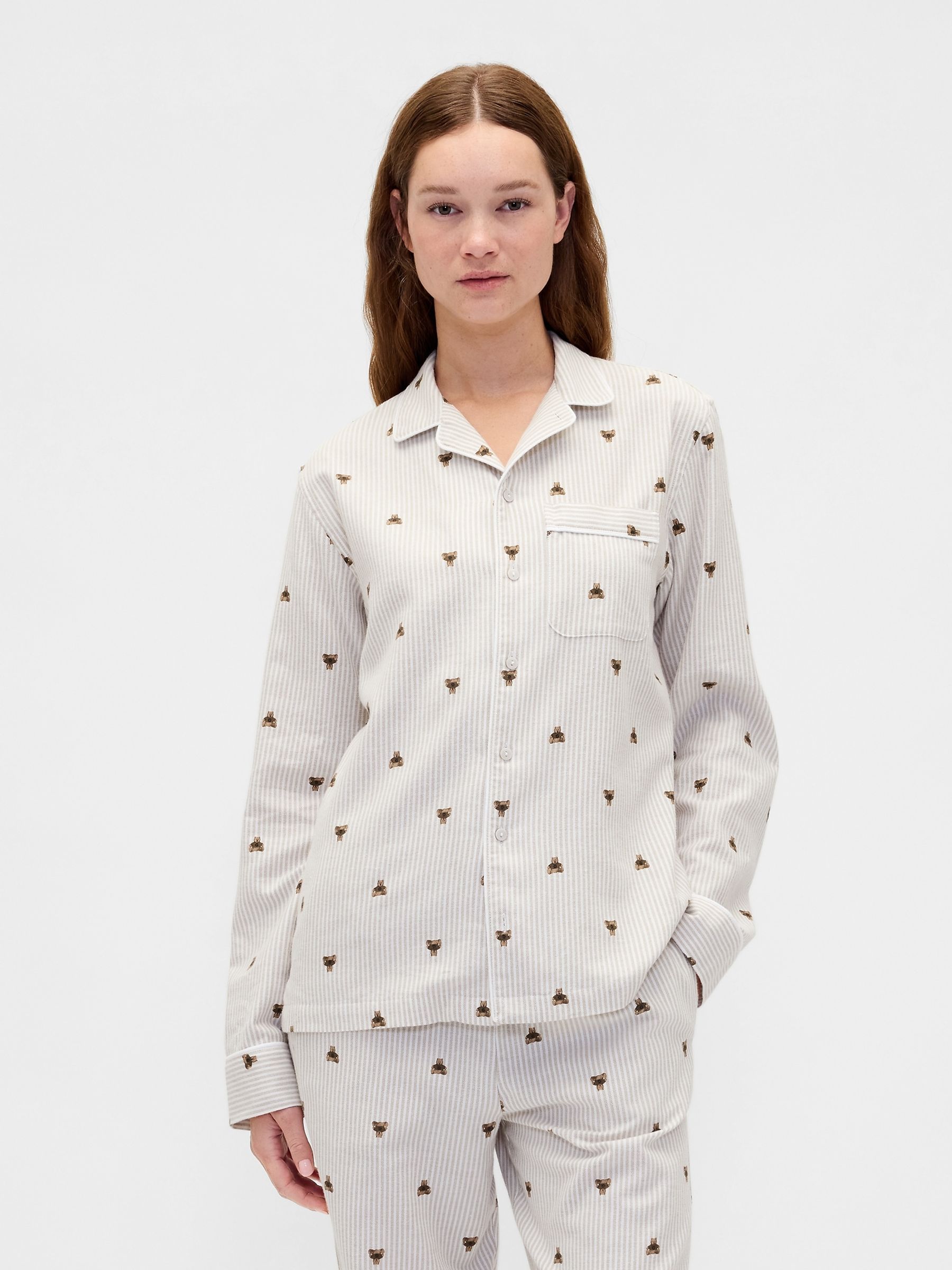 Beige stripe Matching Family Softest Flannel Pyjama Shirt - Image 1 of 4