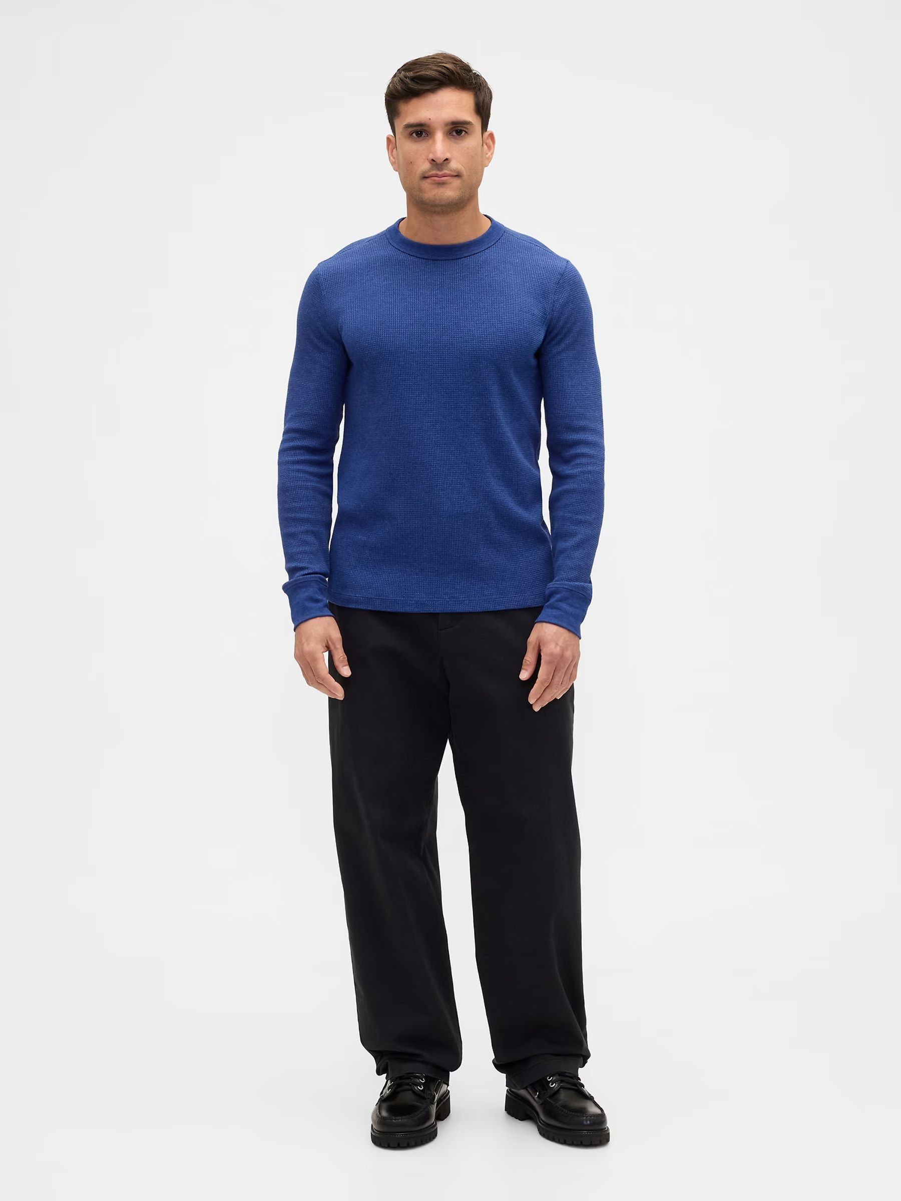 Cobalt Blue Waffle Knit Crew Neck T-Shirt - Image 3 of 5