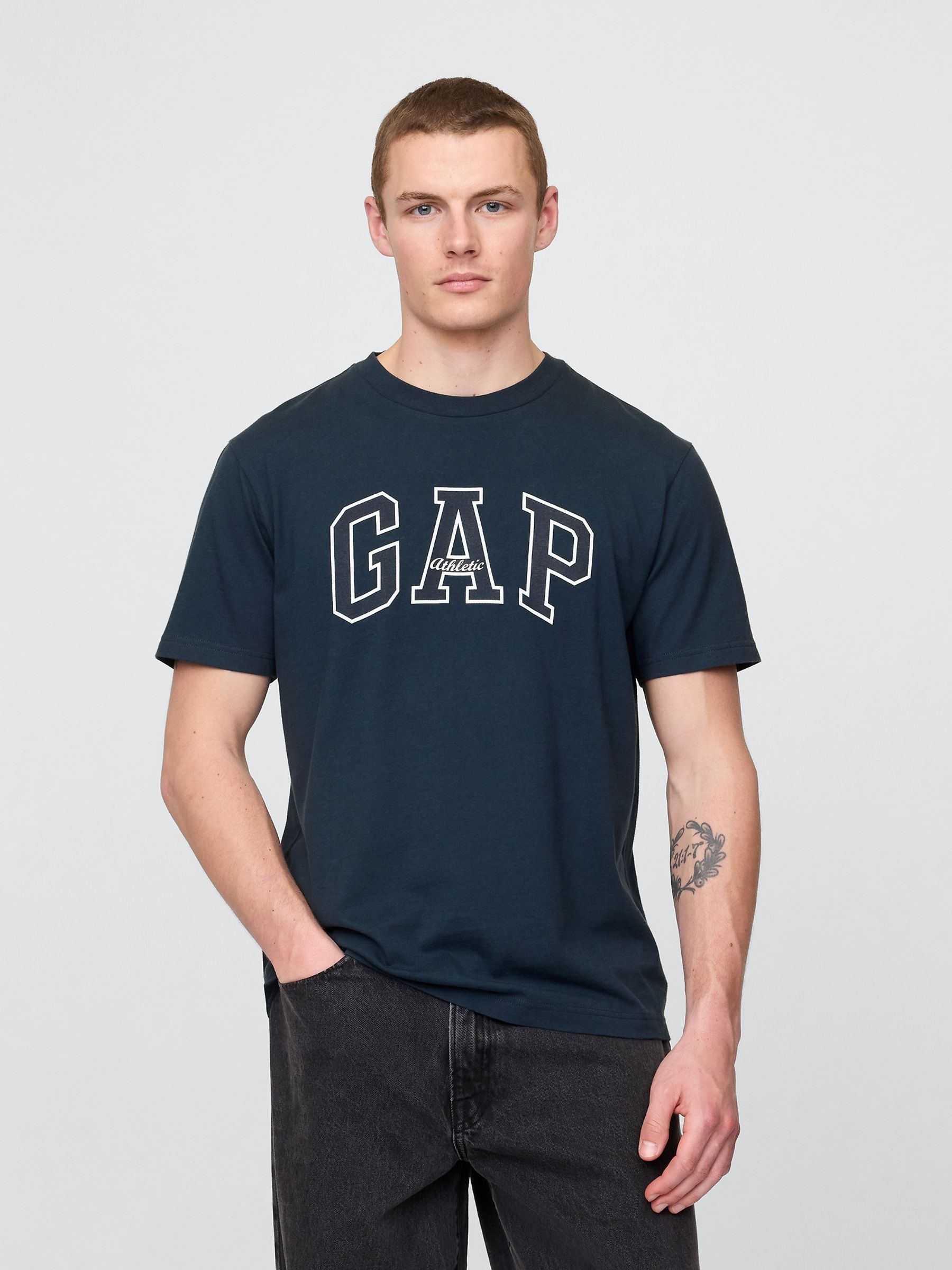 Navy Arch Logo Short Sleeve T-Shirt - Image 1 of 4 Navy Arch Logo Short Sleeve T-Shirt - Image 1 of 4
