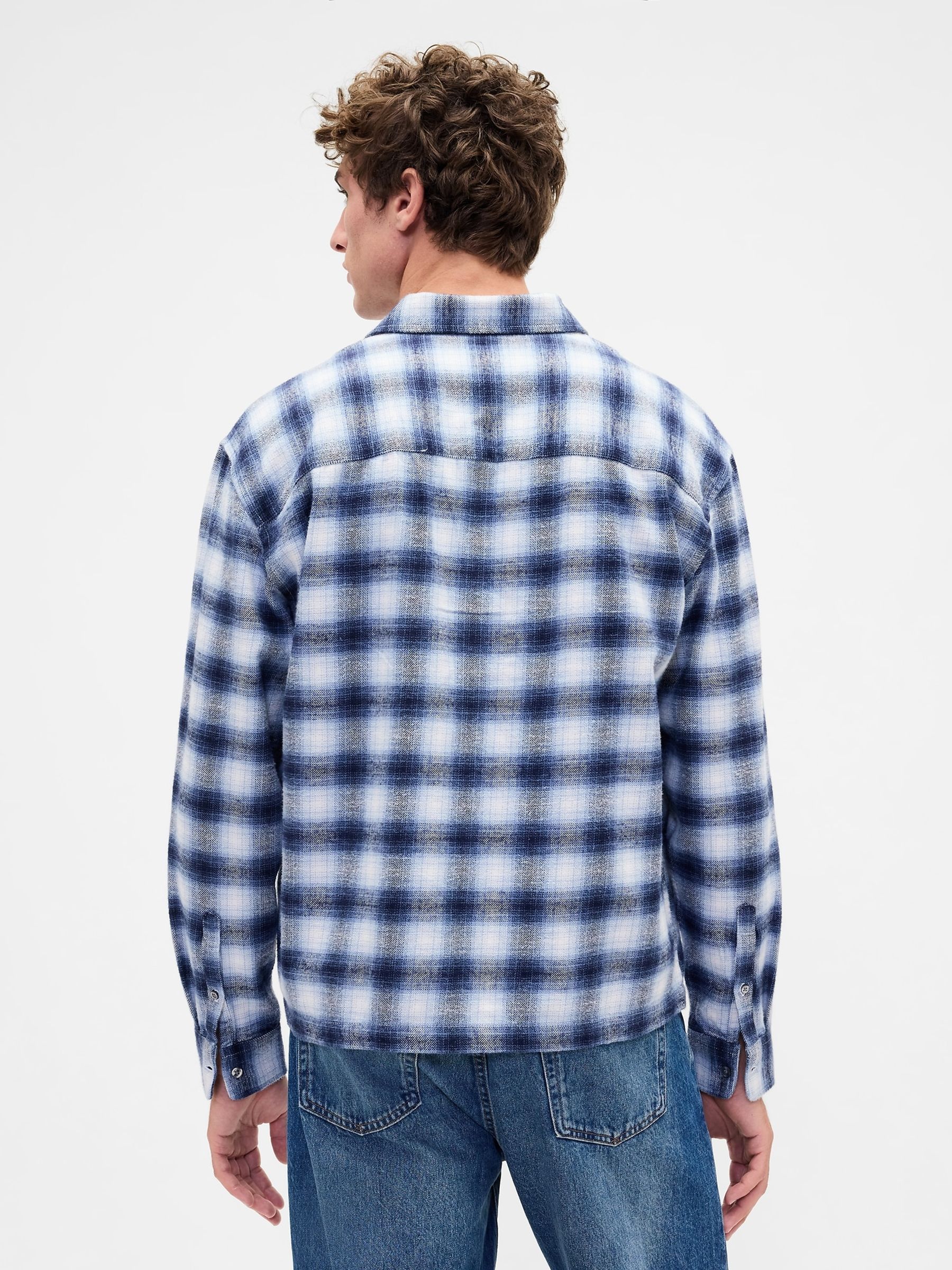 White Check Cotton Relaxed Flannel Shirt - Image 2 of 4