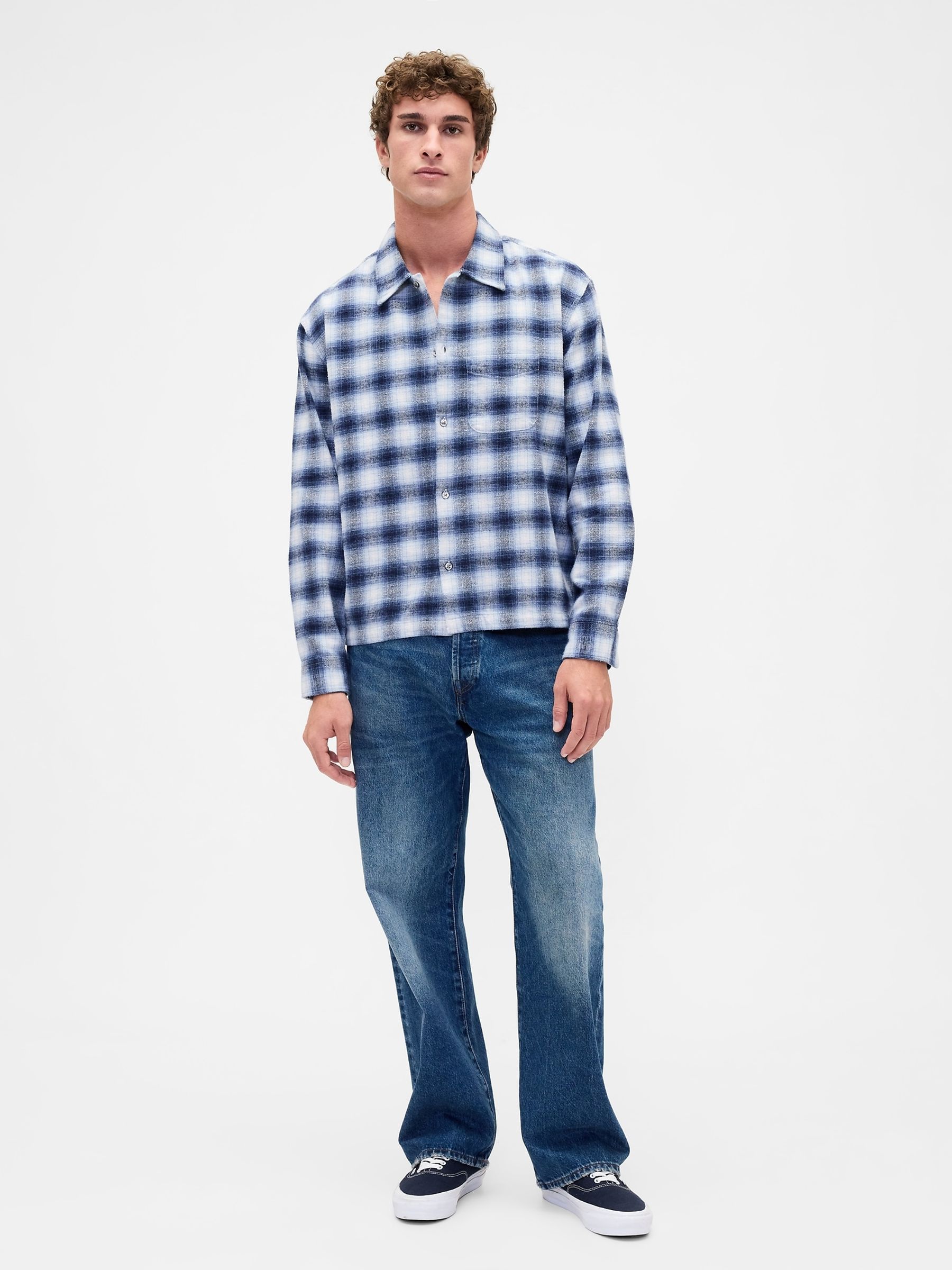 White Check Cotton Relaxed Flannel Shirt - Image 3 of 4