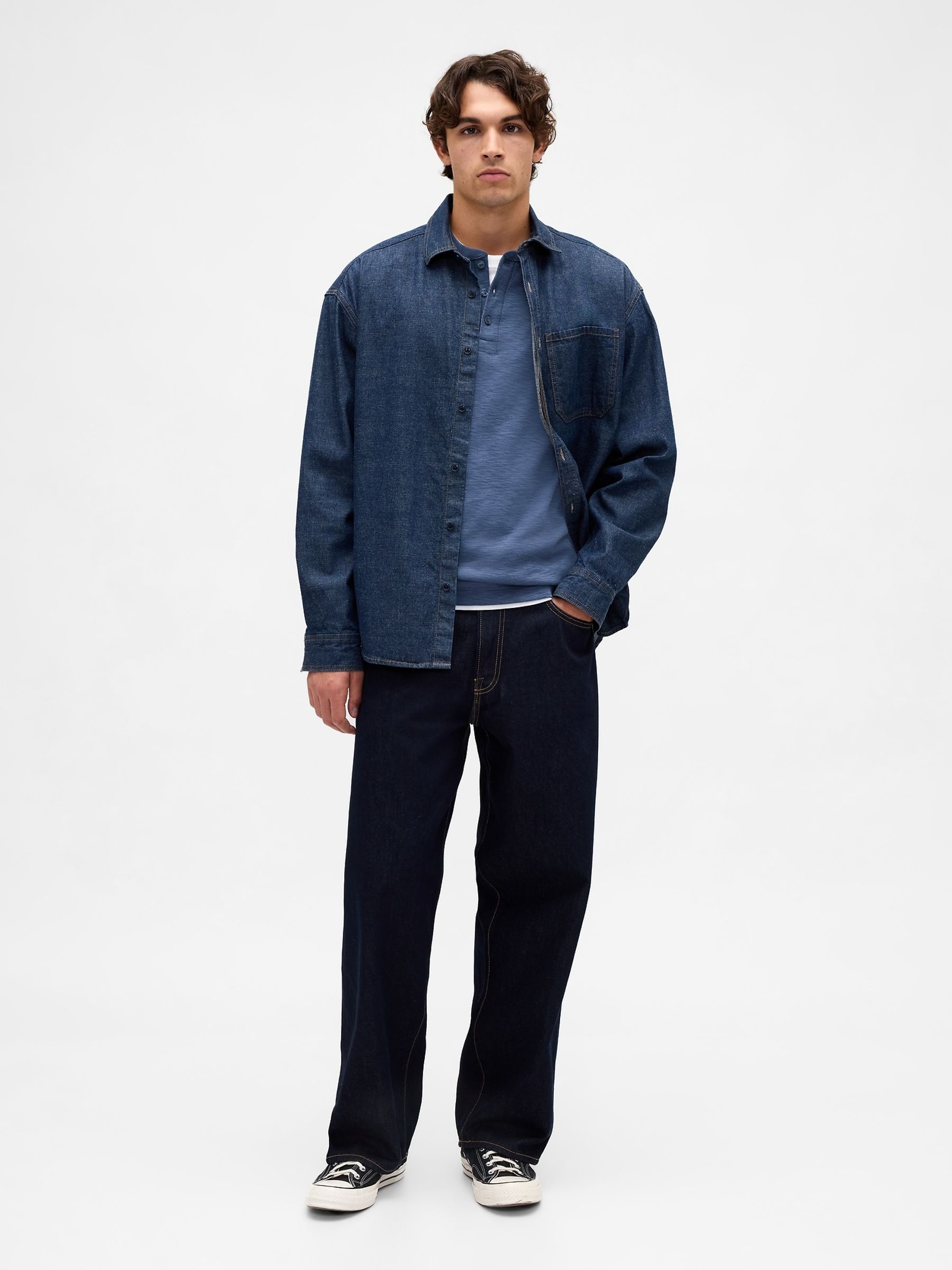 Blue Double-Knit Henley T-Shirt - Image 3 of 4