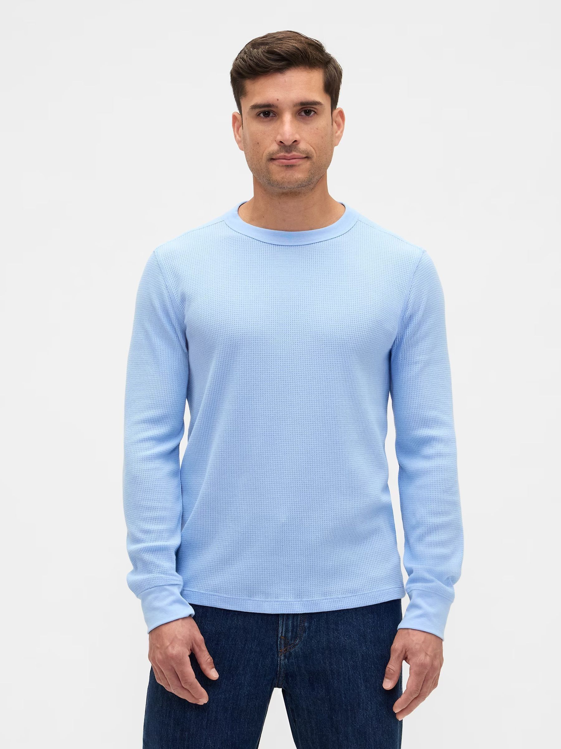 Light Blue Waffle Knit Crew Neck T-Shirt - Image 1 of 4