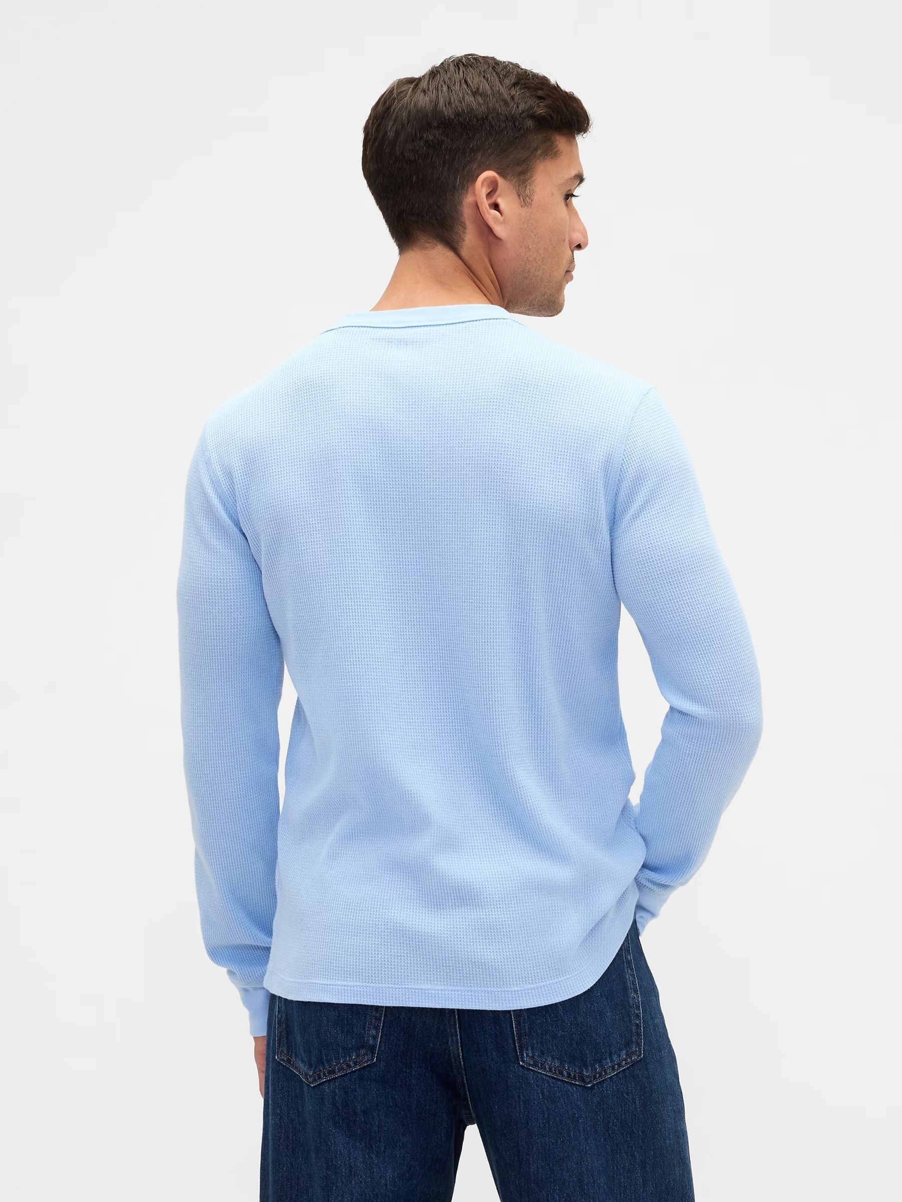 Light Blue Waffle Knit Crew Neck T-Shirt - Image 2 of 4