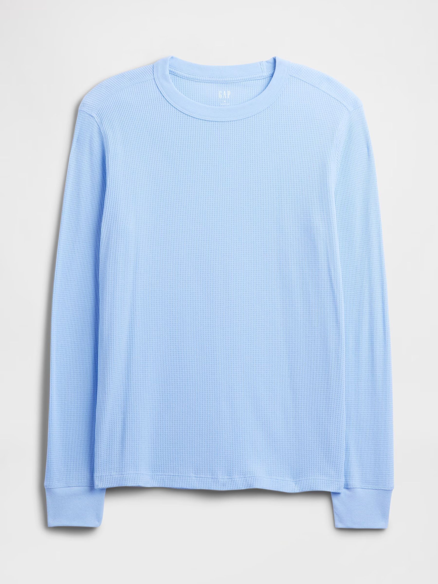 Light Blue Waffle Knit Crew Neck T-Shirt - Image 3 of 4