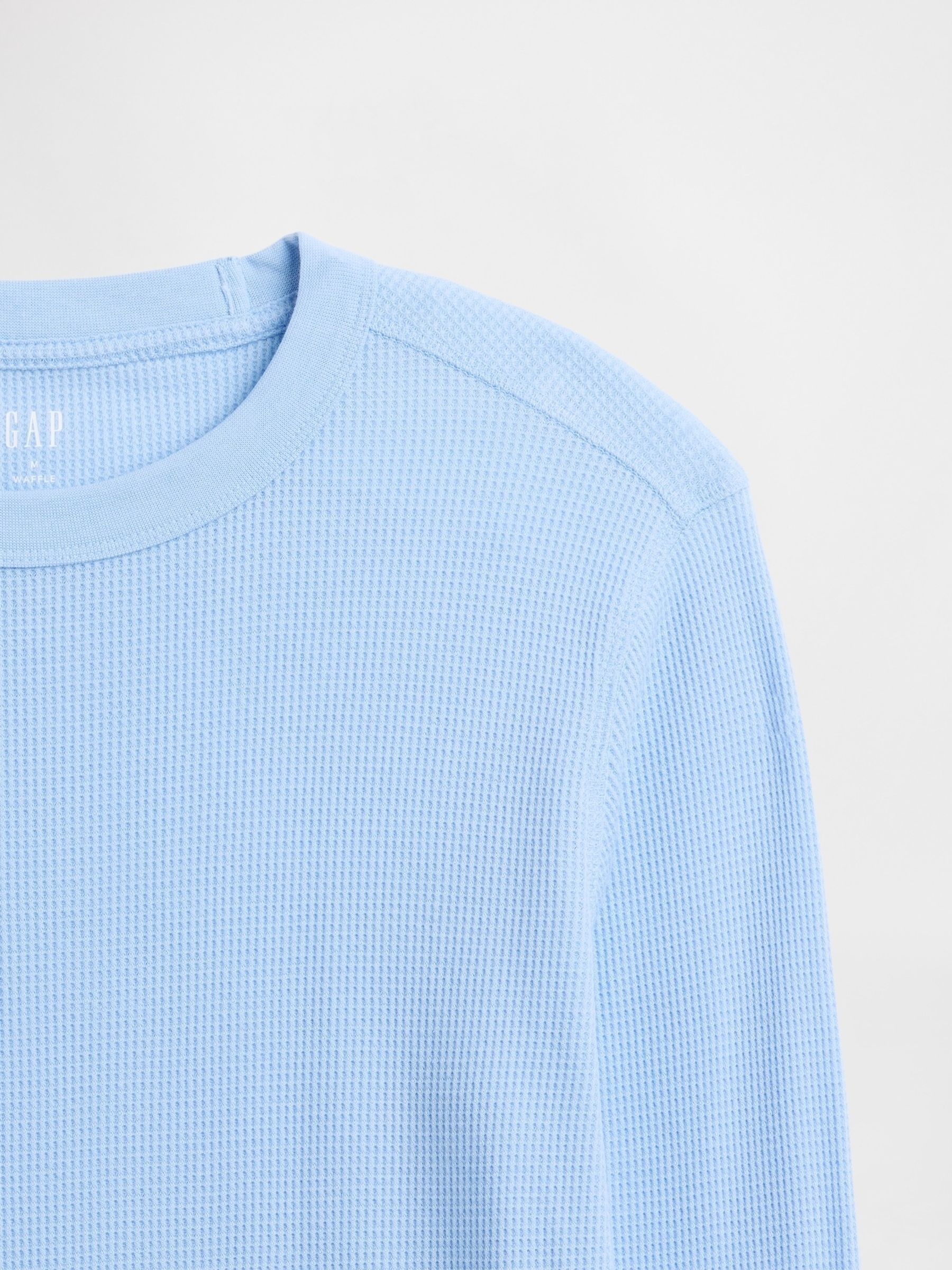 Light Blue Waffle Knit Crew Neck T-Shirt - Image 4 of 4