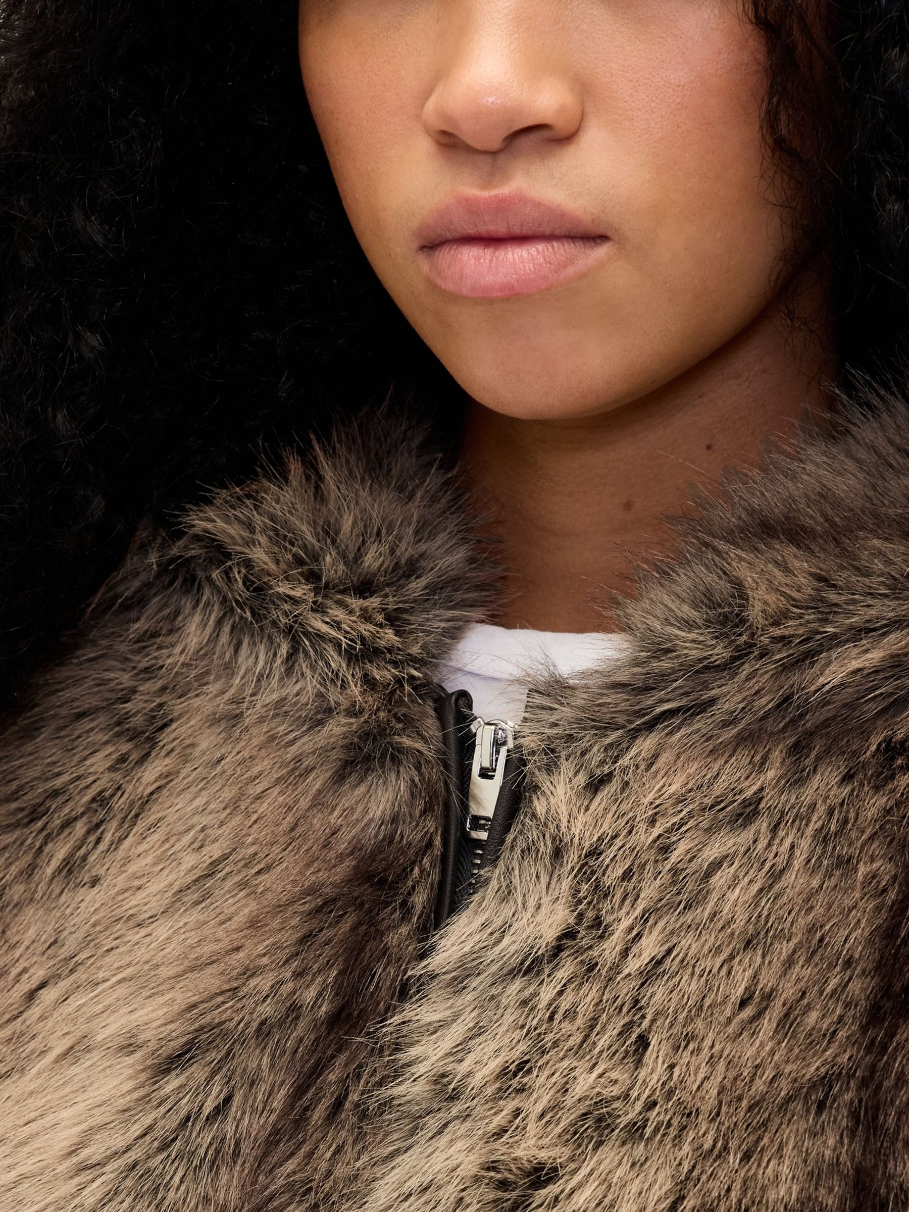 Brown Faux Fur Relaxed Zip Hoodie - Image 4 of 4