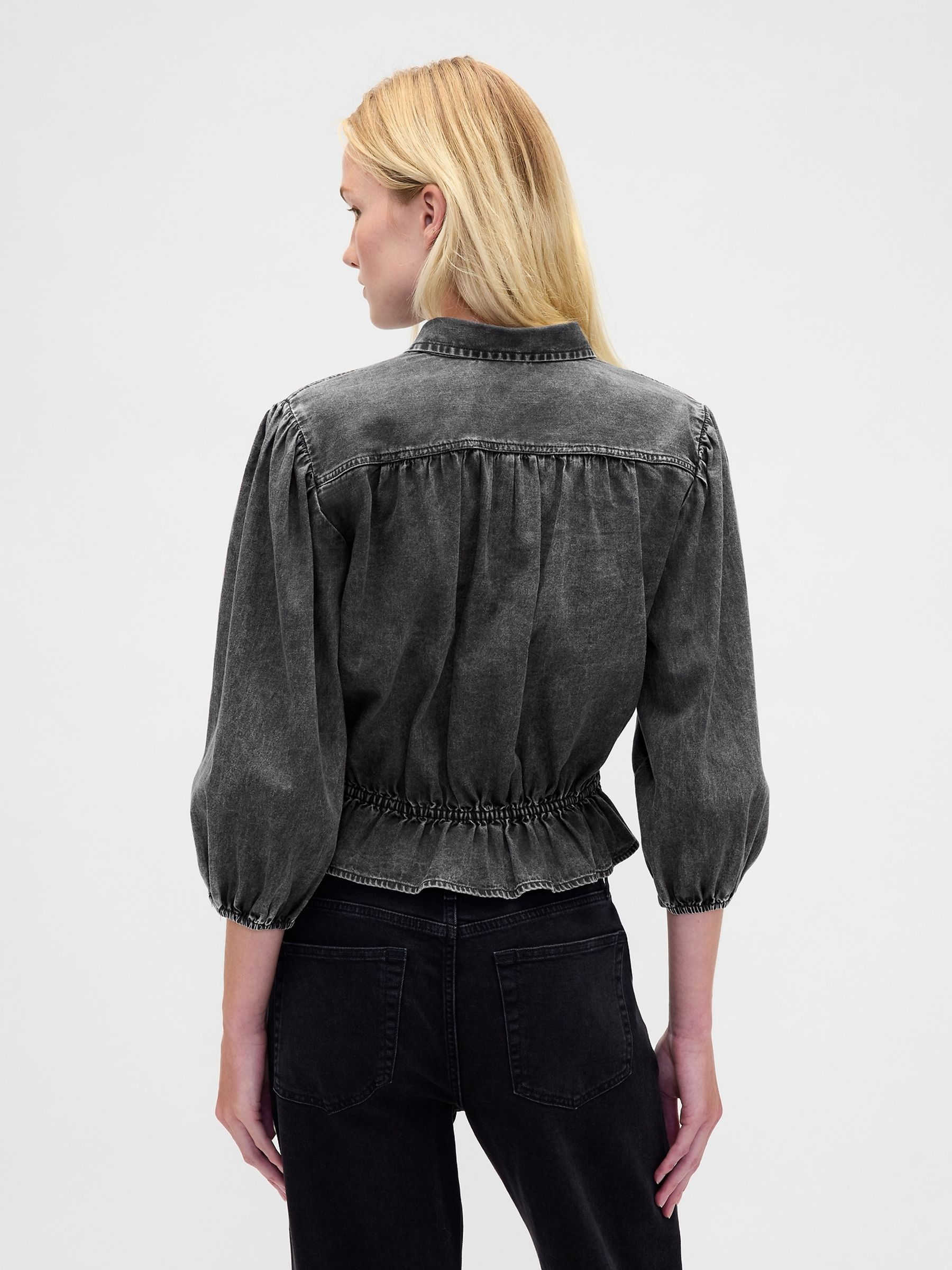 Black Denim Elasticated Waist Top - Image 2 of 4