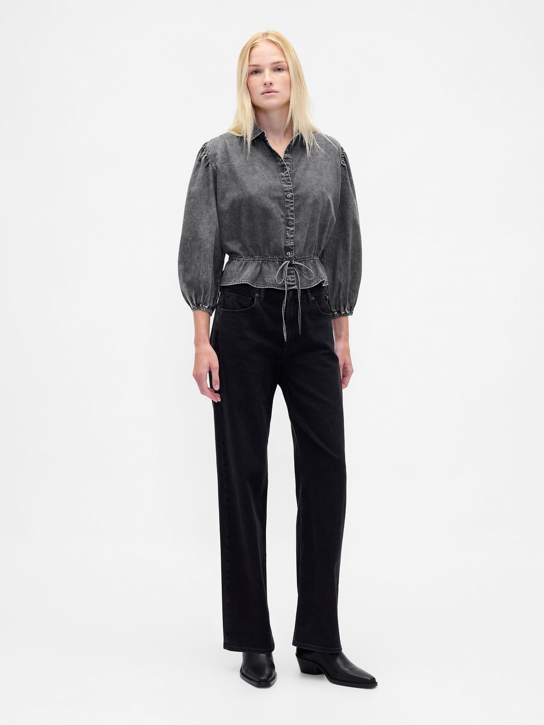 Black Denim Elasticated Waist Top - Image 3 of 4