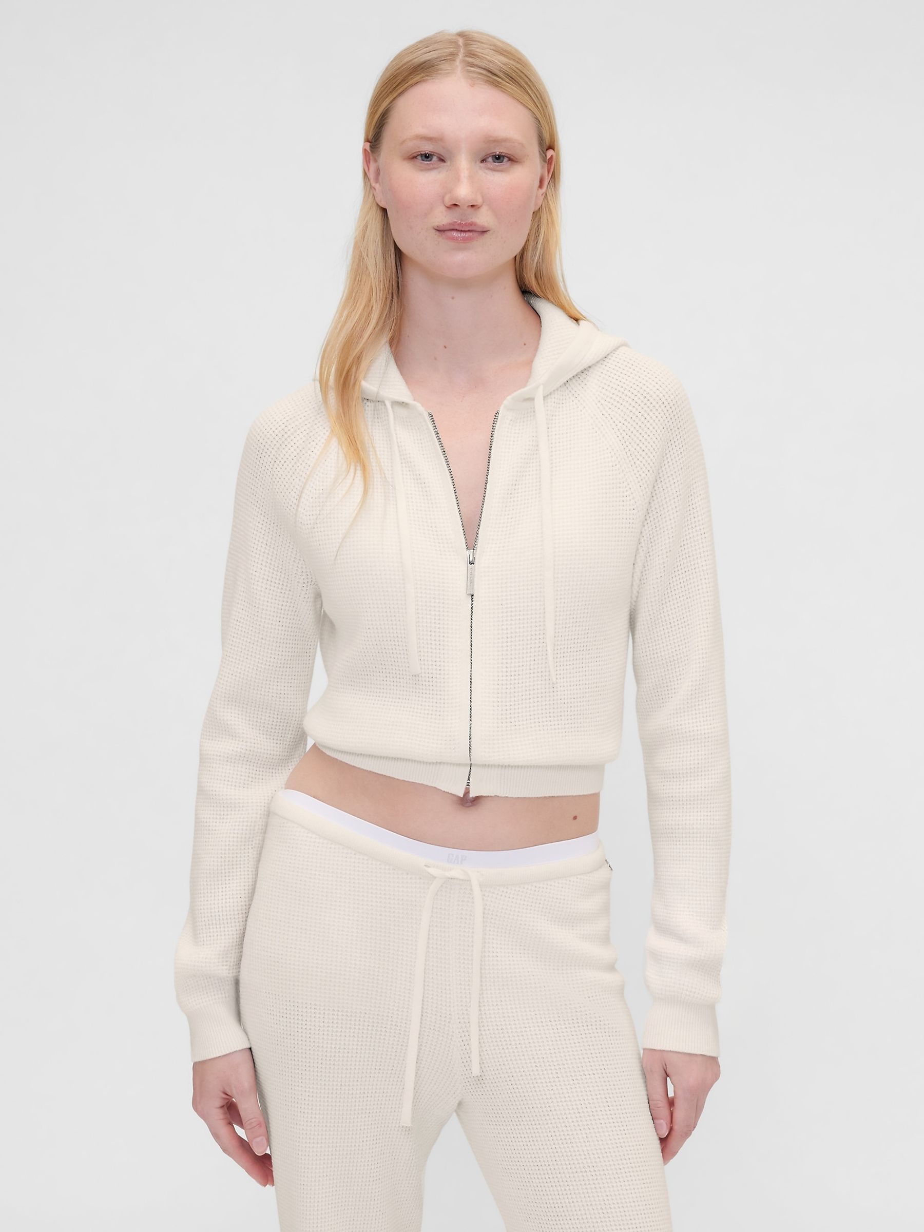 Gap X Summer Fridays Cream CashSoft Waffle Crop Hoodie - Image 1 of 6