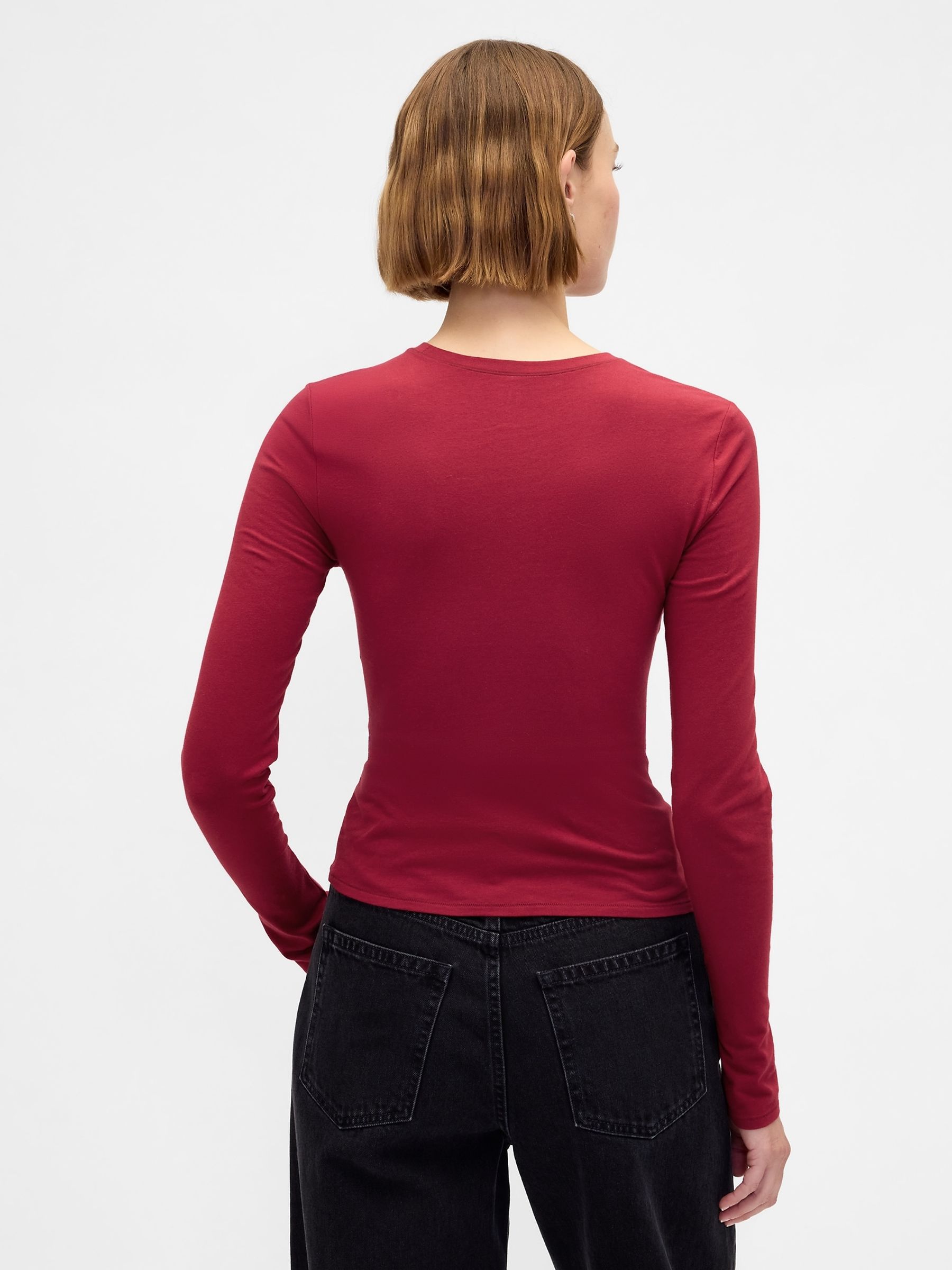 Red Long Sleeve CloseKnit Fitted T-Shirt - Image 2 of 4