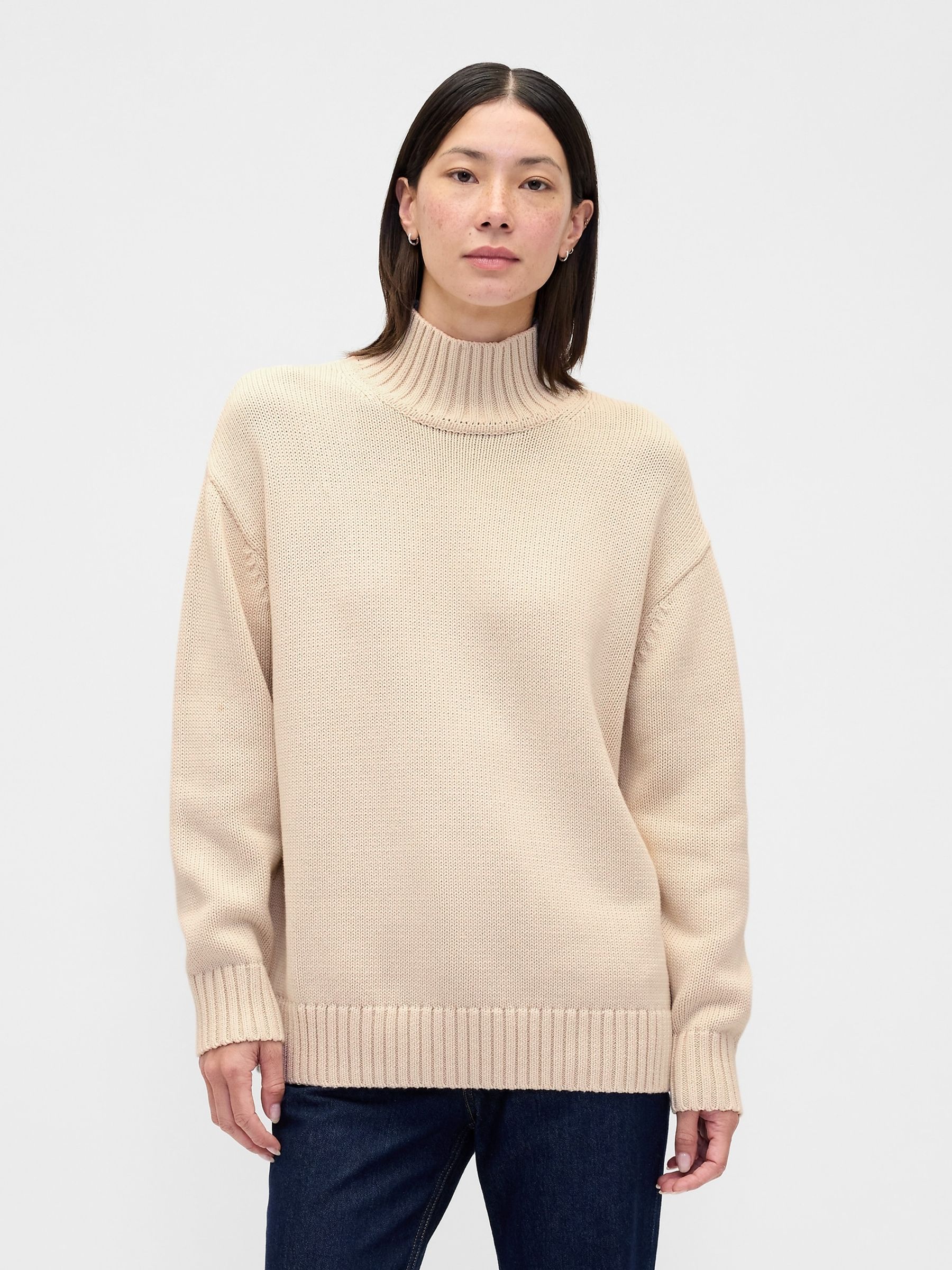 Beige Oversized Mock Neck Jumper - Image 1 of 4