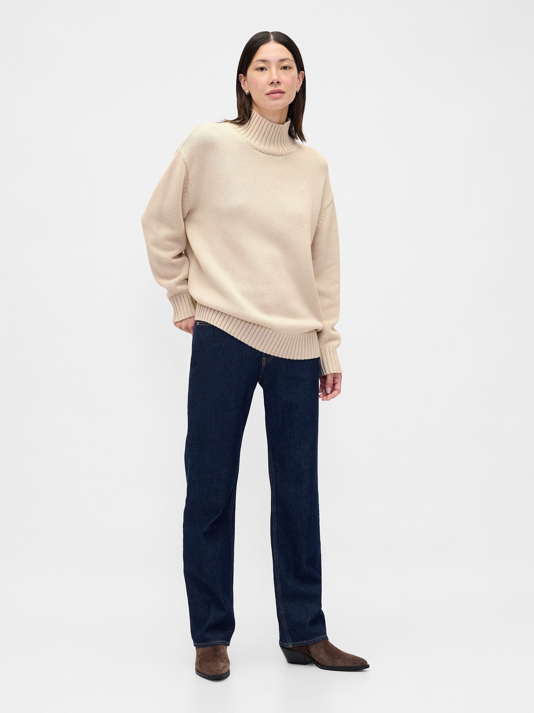 Beige Oversized Mock Neck Jumper - Image 3 of 4