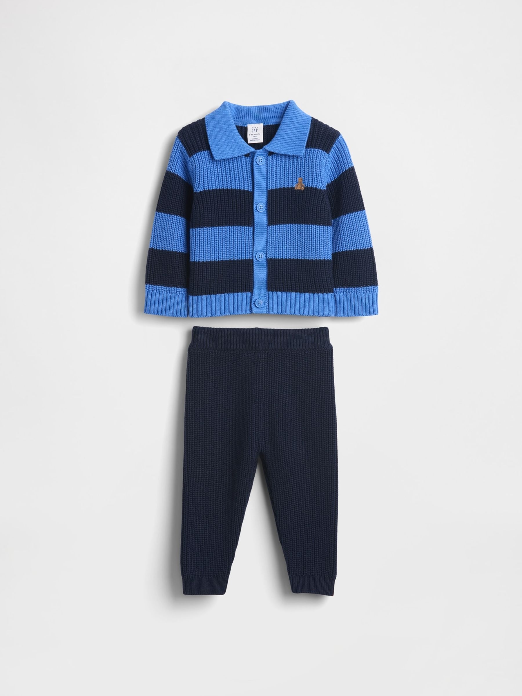 Blue Stripe Collared Cardigan Set - Image 1 of 2