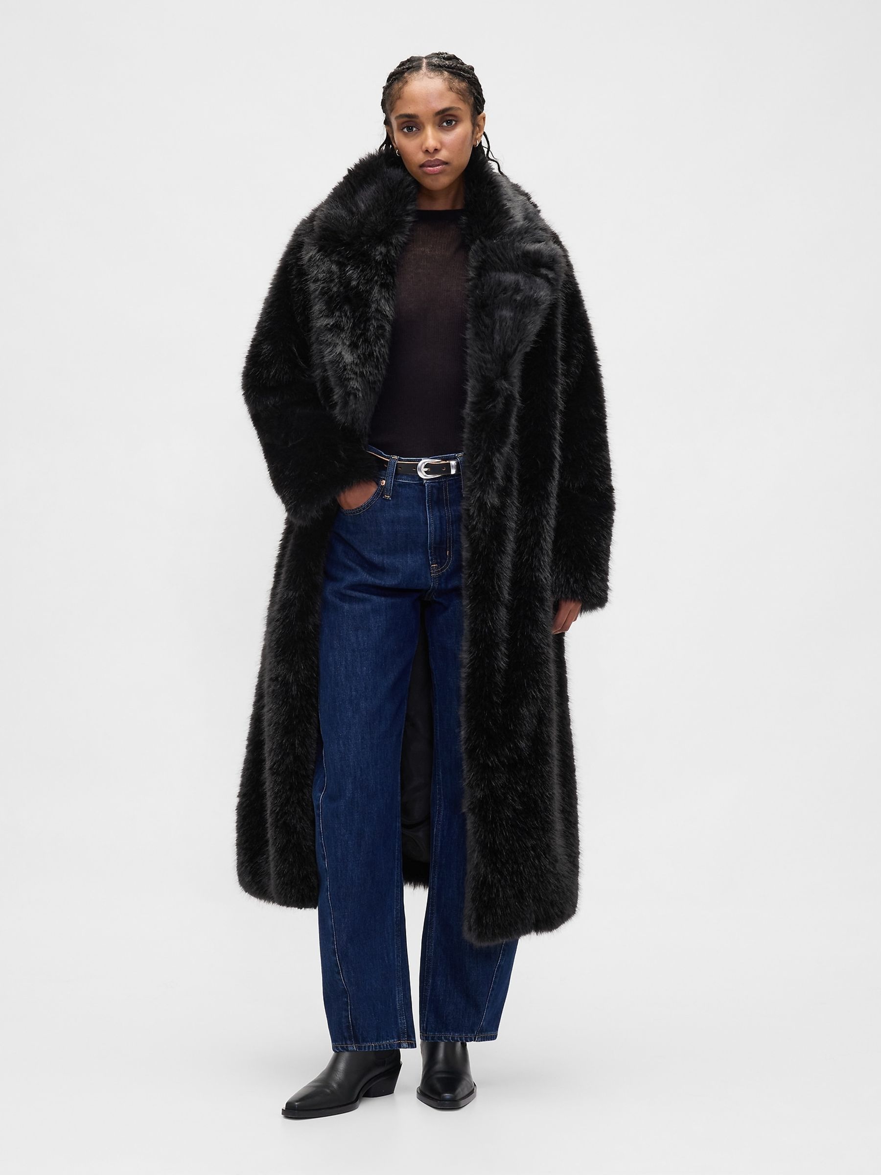 Black Faux Fur Long Coat - Image 1 of 4