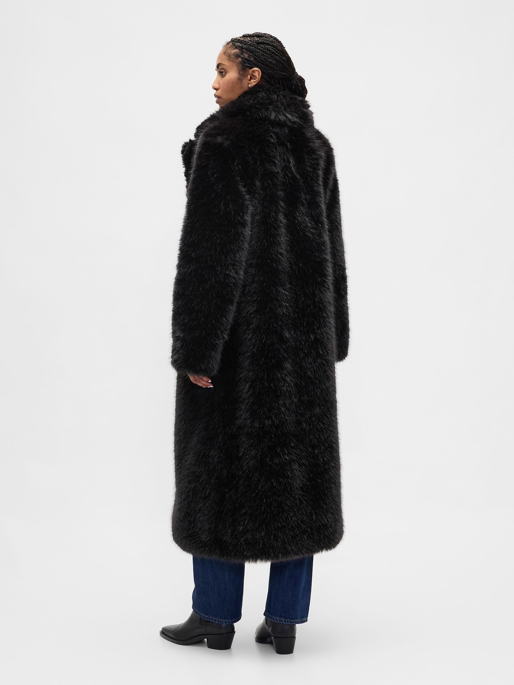 Black Faux Fur Long Coat - Image 2 of 4