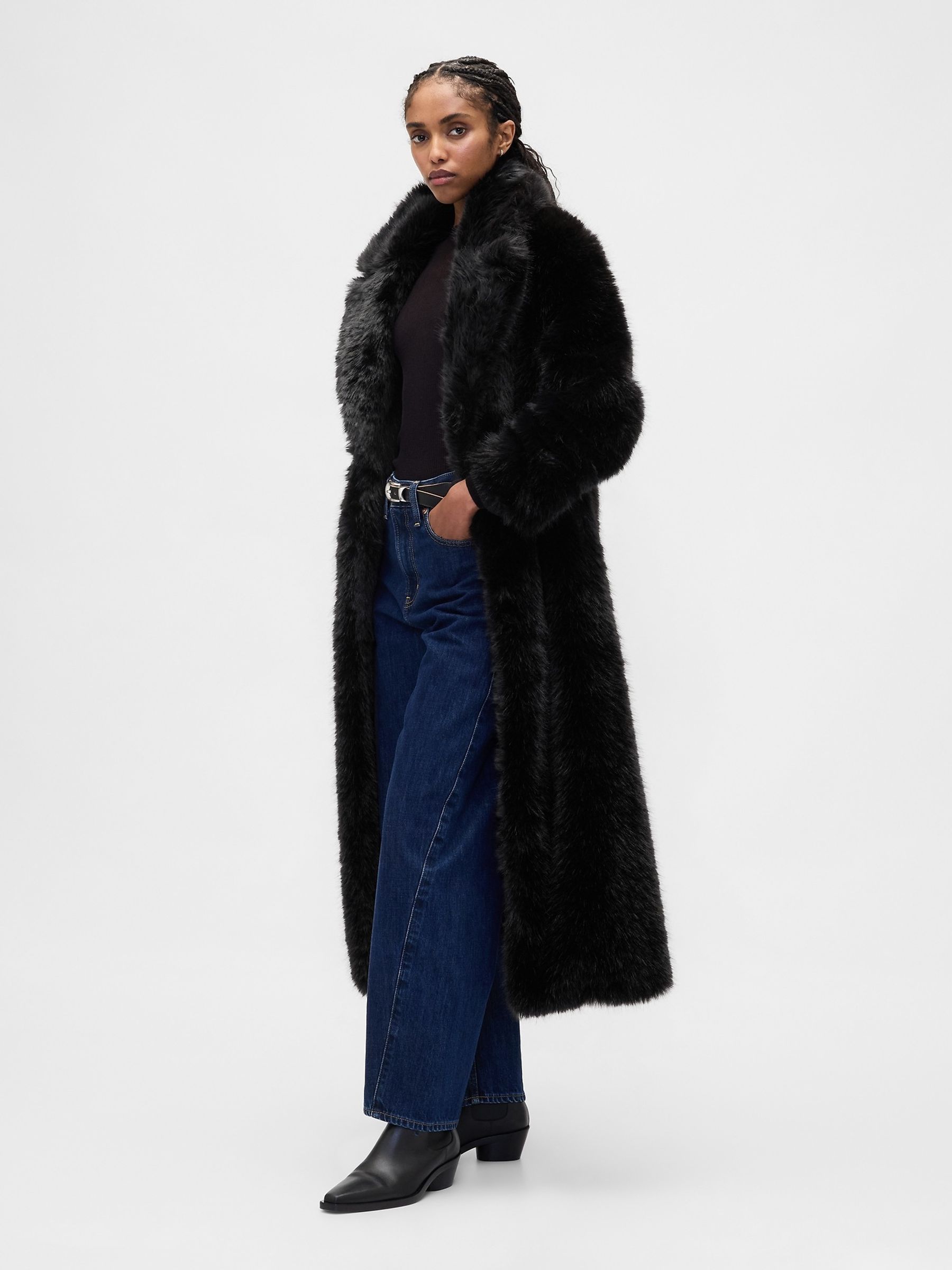 Black Faux Fur Long Coat - Image 3 of 4
